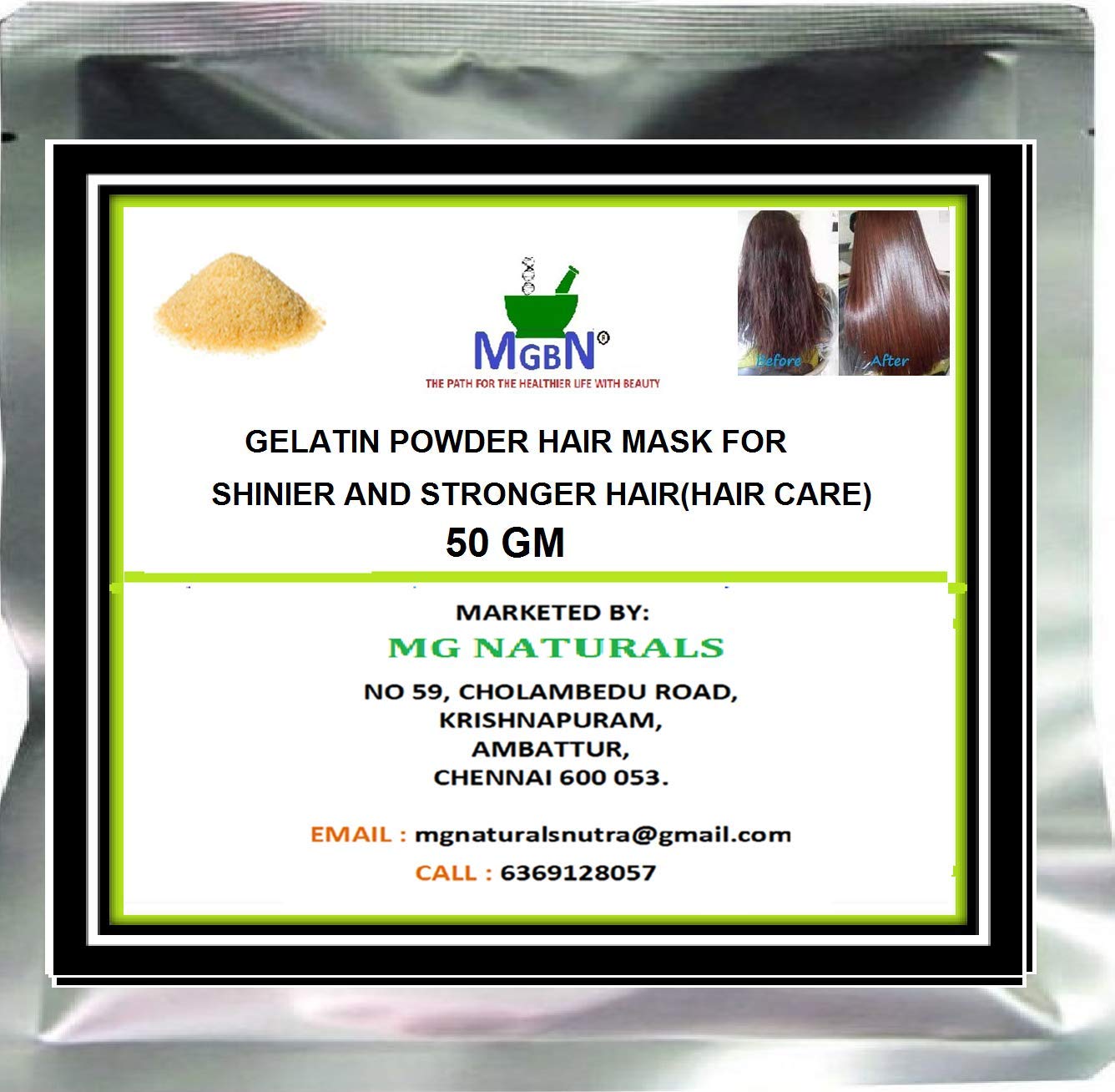 Best Gelatin Powder Hair Mask for Shinier & Stronger Hair - 50g Protein Treatment | Deep Conditioning for Dry, Damaged Hair | At-Home Salon Quality Hair Care