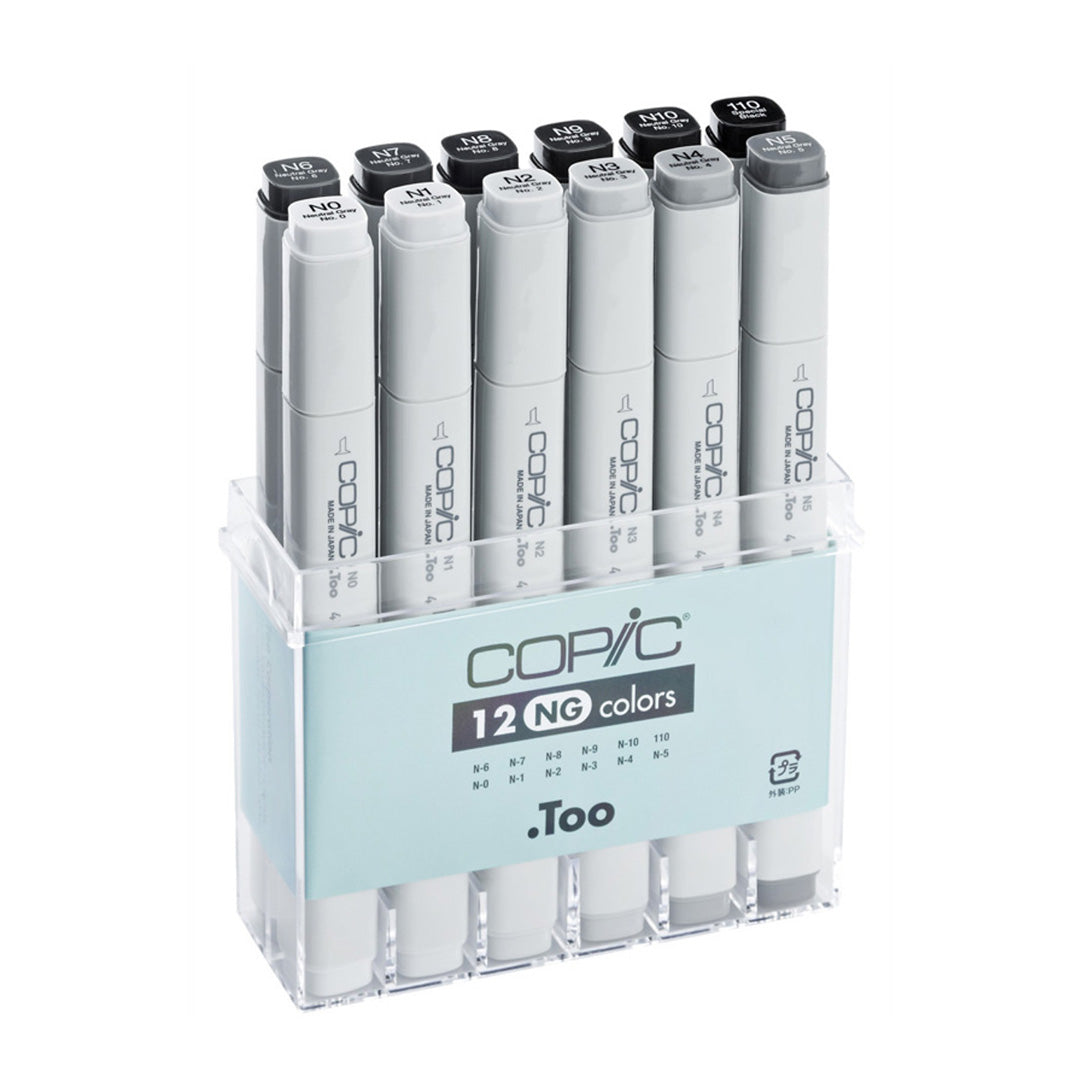 Premium Copic Classic Marker Set - 12 Neutral Grey Shades for Artists & Illustrators - Perfect for Sketching, Shading & Professional Artwork