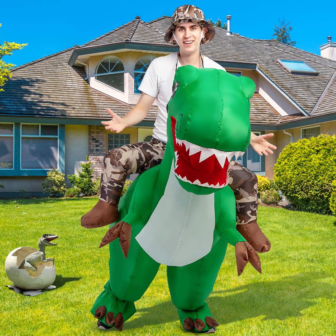 GOOSH Inflatable Dinosaur Costume for Adults - Funny Halloween Blow Up Dinosaur Suit for Women & Men - Perfect for Halloween Parties, Cosplay & Themed Events