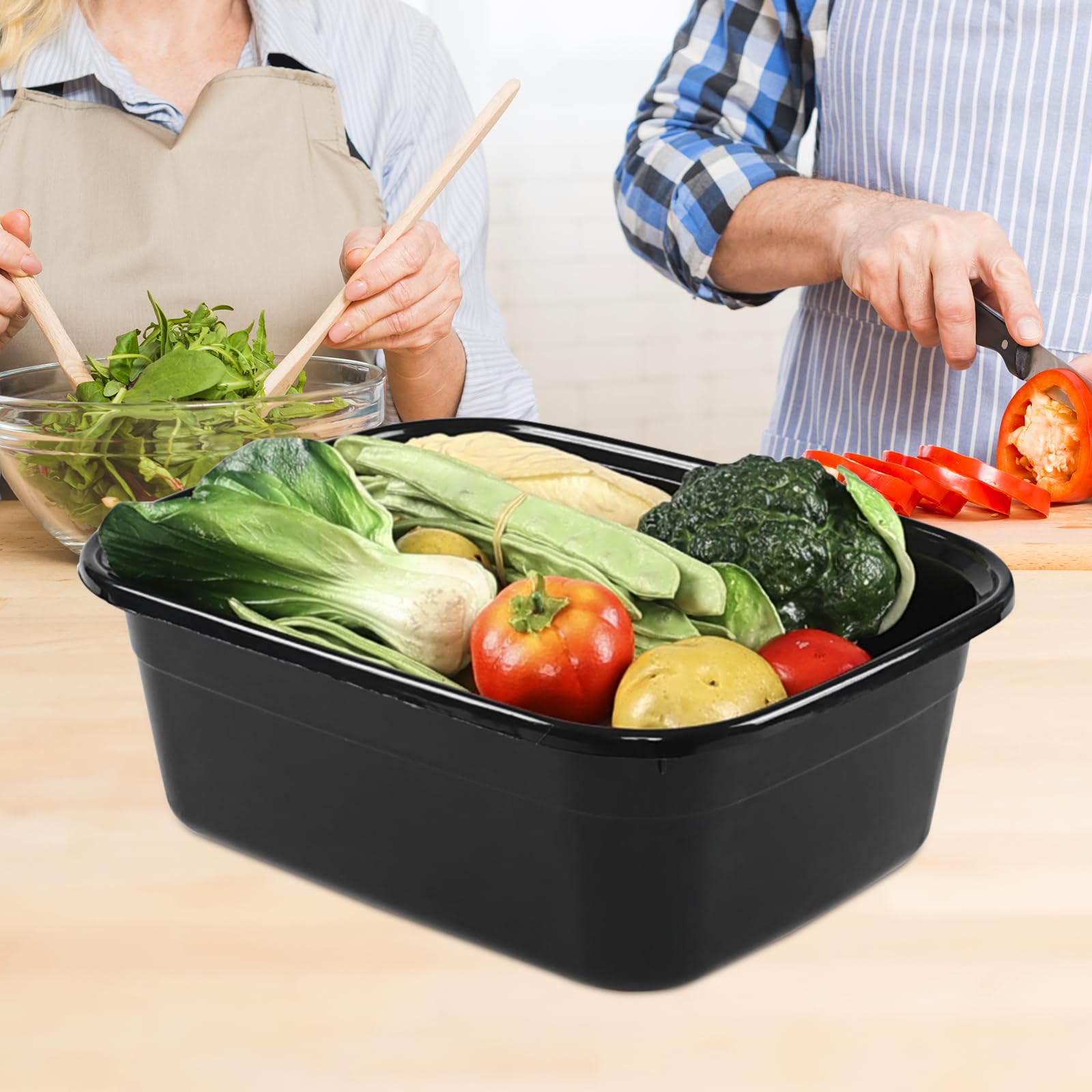 4-Pack 14 Quart Plastic Dish Pan Basin - Heavy Duty Rectangular Wash Basins for Kitchen & Laundry, Black - Perfect for Washing Dishes, Soaking Clothes, and Household Cleaning Tasks