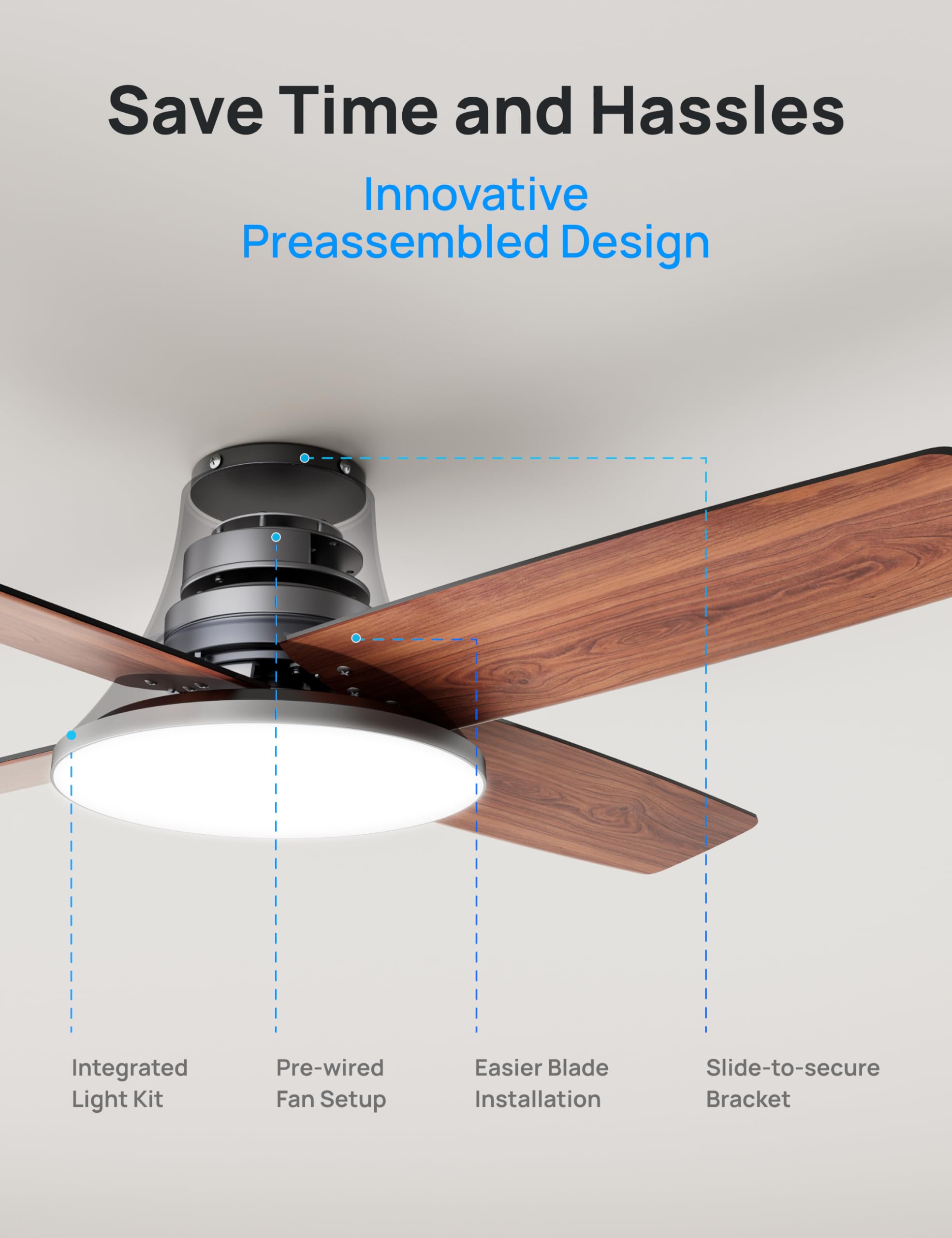 Dreo 44 Inch Low Profile Black Ceiling Fan with Lights and Remote Control - Reversible Blades, 5CCT, 6-Speed & 6-Level Dimmable, Ultra Quiet, Easy Installation, Timer Function - Perfect for Bedroom, Living Room, and Office Spaces