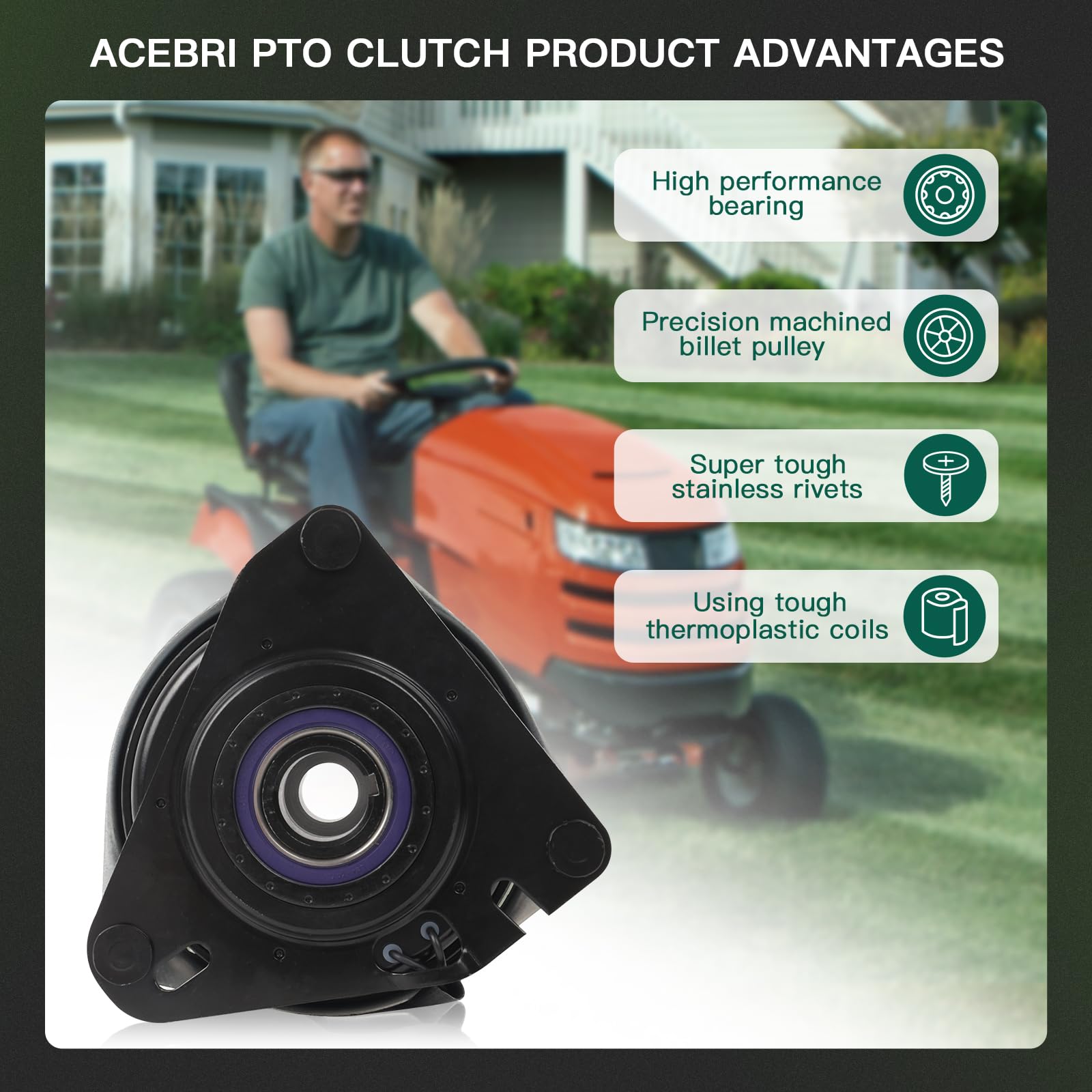 John Deere PTO Clutch Replacement AM131779 - Compatible with GX335, GX345, 325, 335, 345, GX355 Models - Ogura MA-GT-JD23BF MAGTJD23BF Mower Clutch - Perfect for Lawn Tractors & Riding Mowers