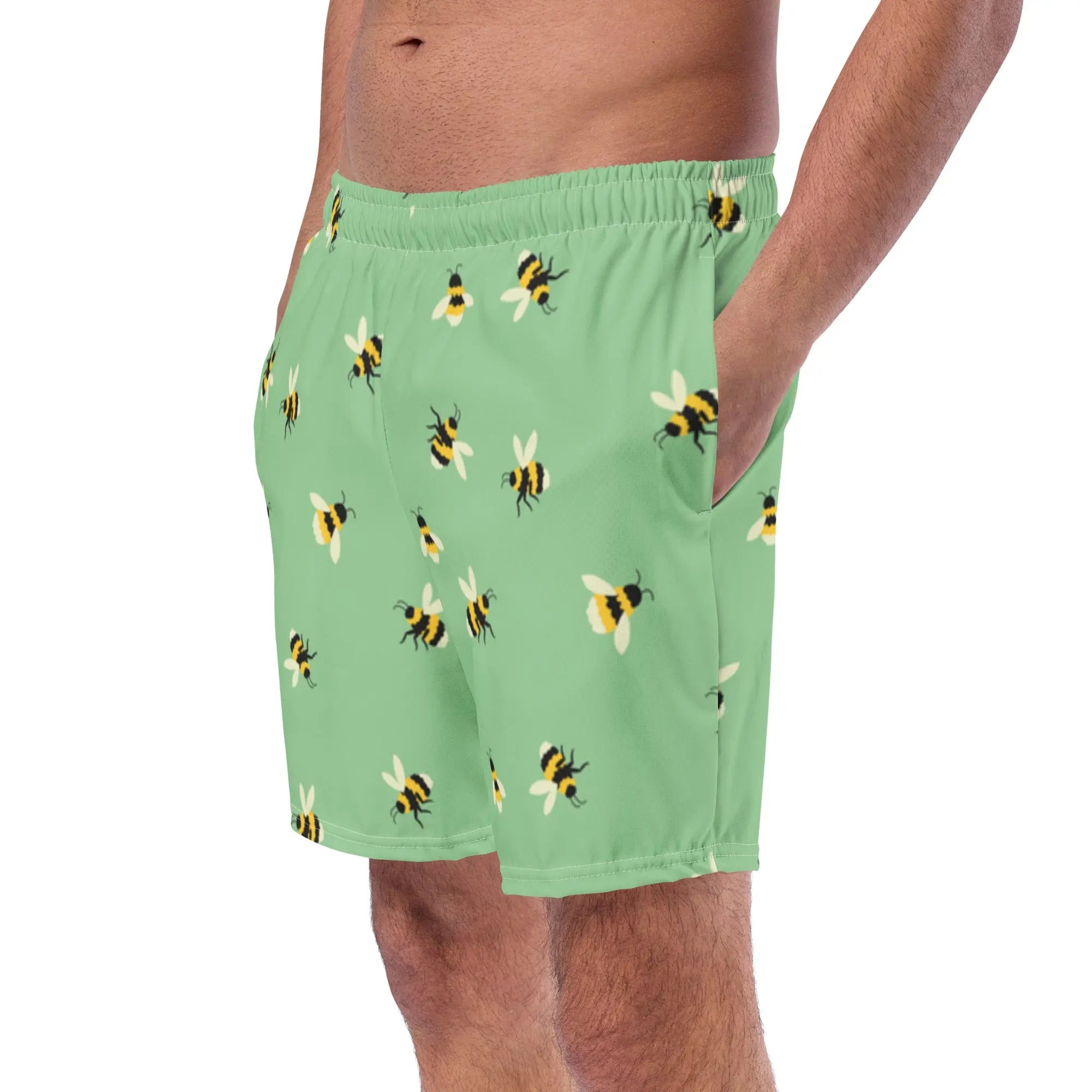 Men's Bee Print Swim Trunks - Quick Dry Beach Shorts for Swimming, Surfing & Summer Vacations