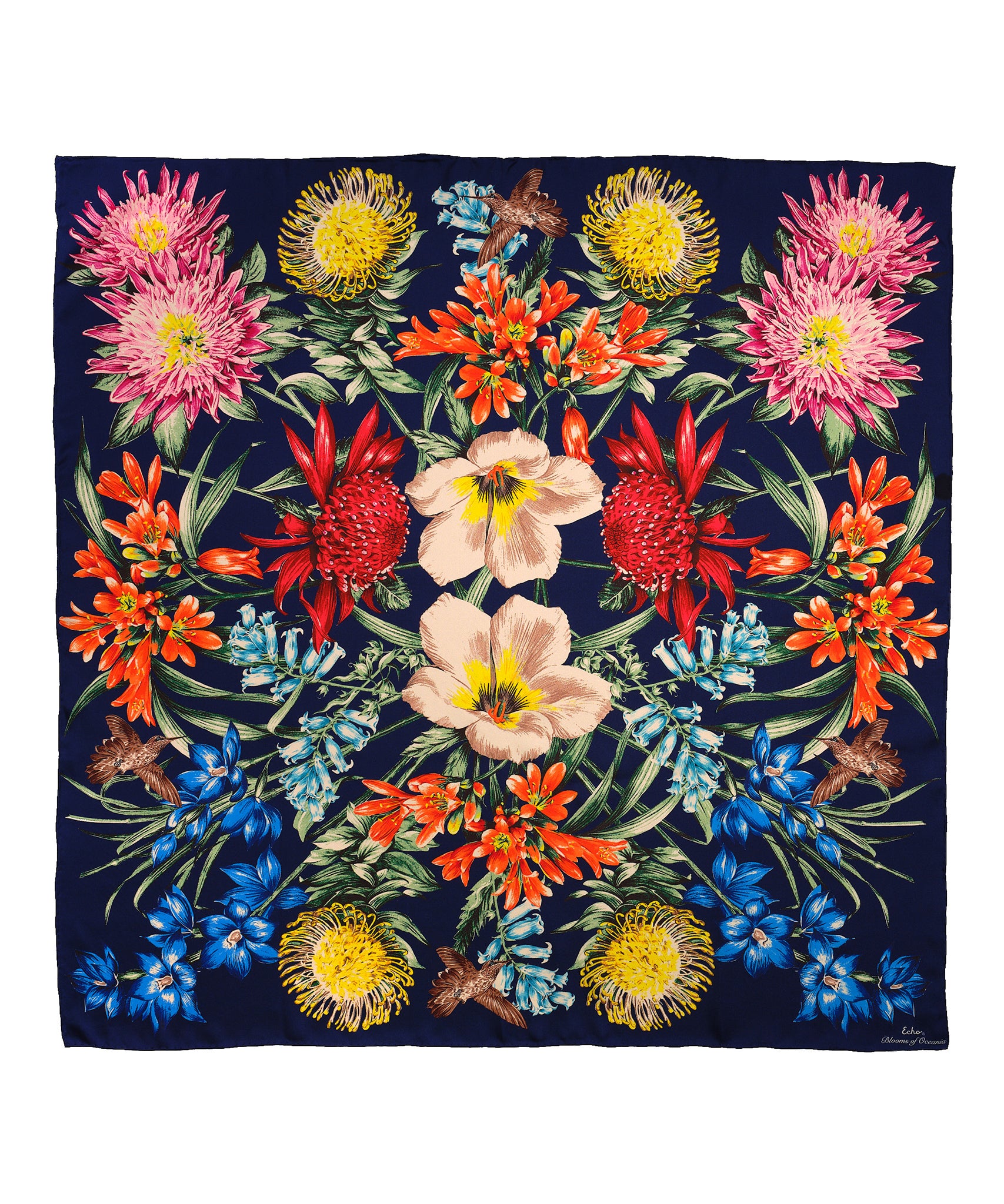 Blooms Of Oceania 35 Silk Square Scarf - Elegant Floral Print Fashion Accessory for Women, Perfect for Parties, Weddings & Office Wear