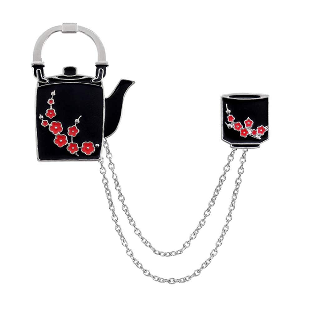 xxiaoTHAWxe Cute Enamel Brooch Pins - Unisex Plum Flower Teapot Design with Chain Tassel, Corsage Badge Gift for DIY Clothing, Bags, Backpacks, Jackets & Hats | Perfect for Accessorizing Outfits, DIY Crafts & Unique Gifts