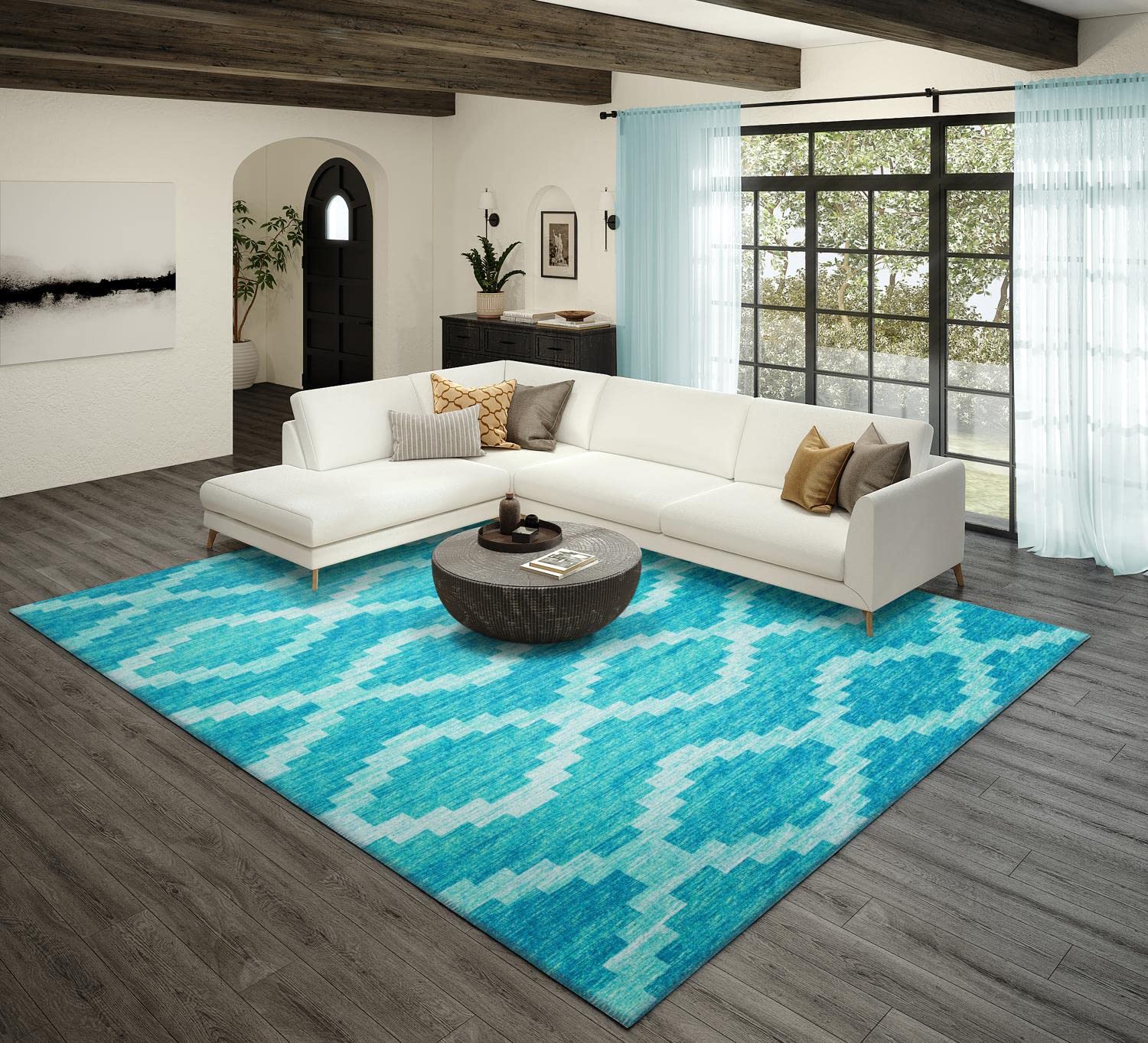 Addison Rugs Yuma AYU39 Turquoise 3' x 5' Area Rug - Soft & Durable for Living Room, Bedroom, or Office Decor