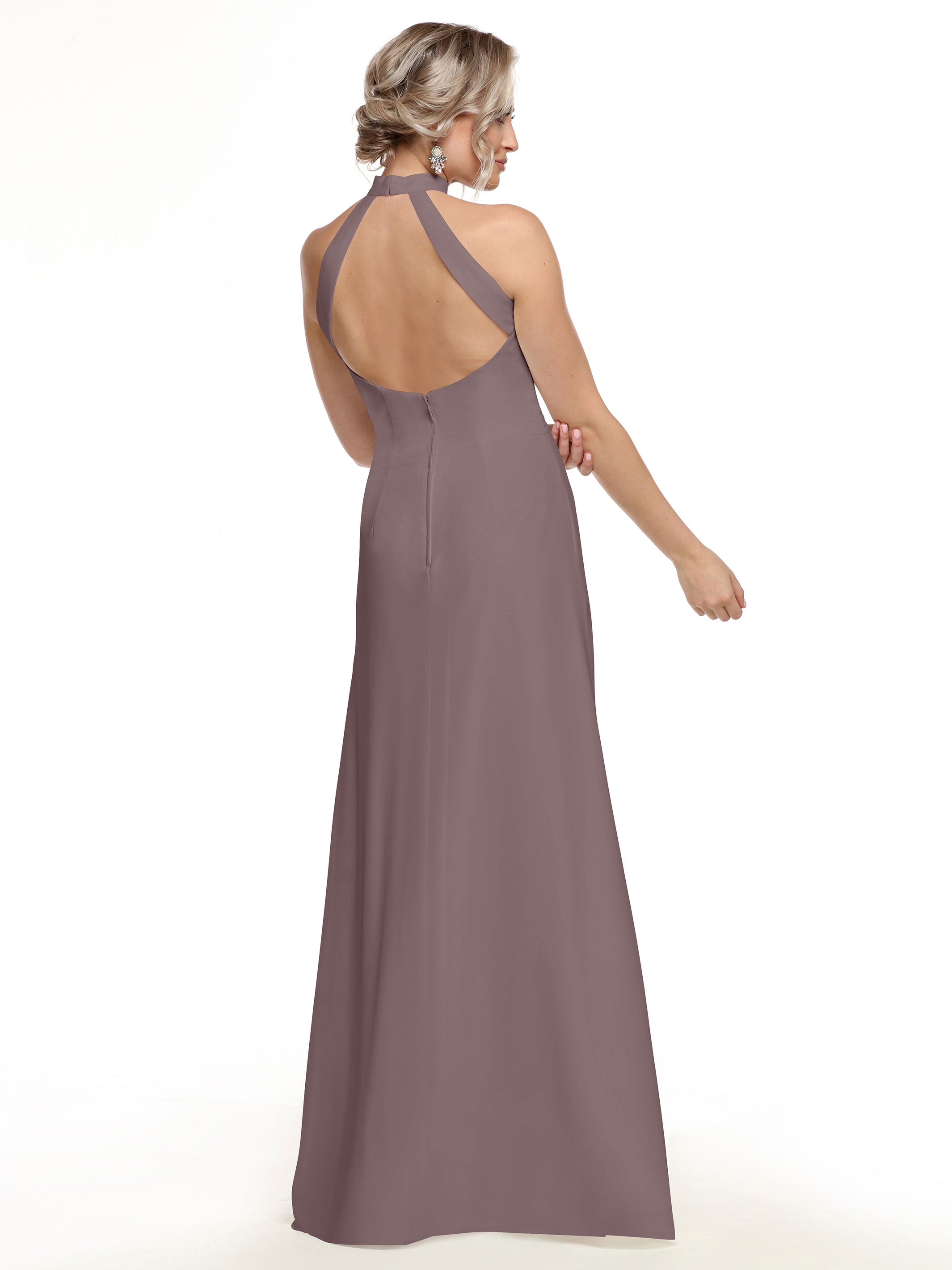 Elegant Chiffon A-Line Bridesmaid Dress with Keyhole Halter Neckline - Perfect for Weddings, Formal Events & Special Occasions