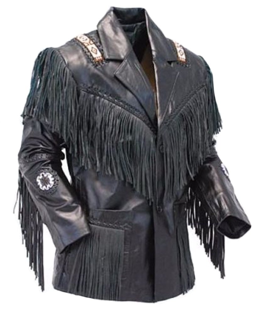 Classic Men's Western Cowboy Leather Jacket with Fringe - Vintage Biker Style Distressed Brown Coat for Rodeo, Country Music Festivals & Outdoor Adventures