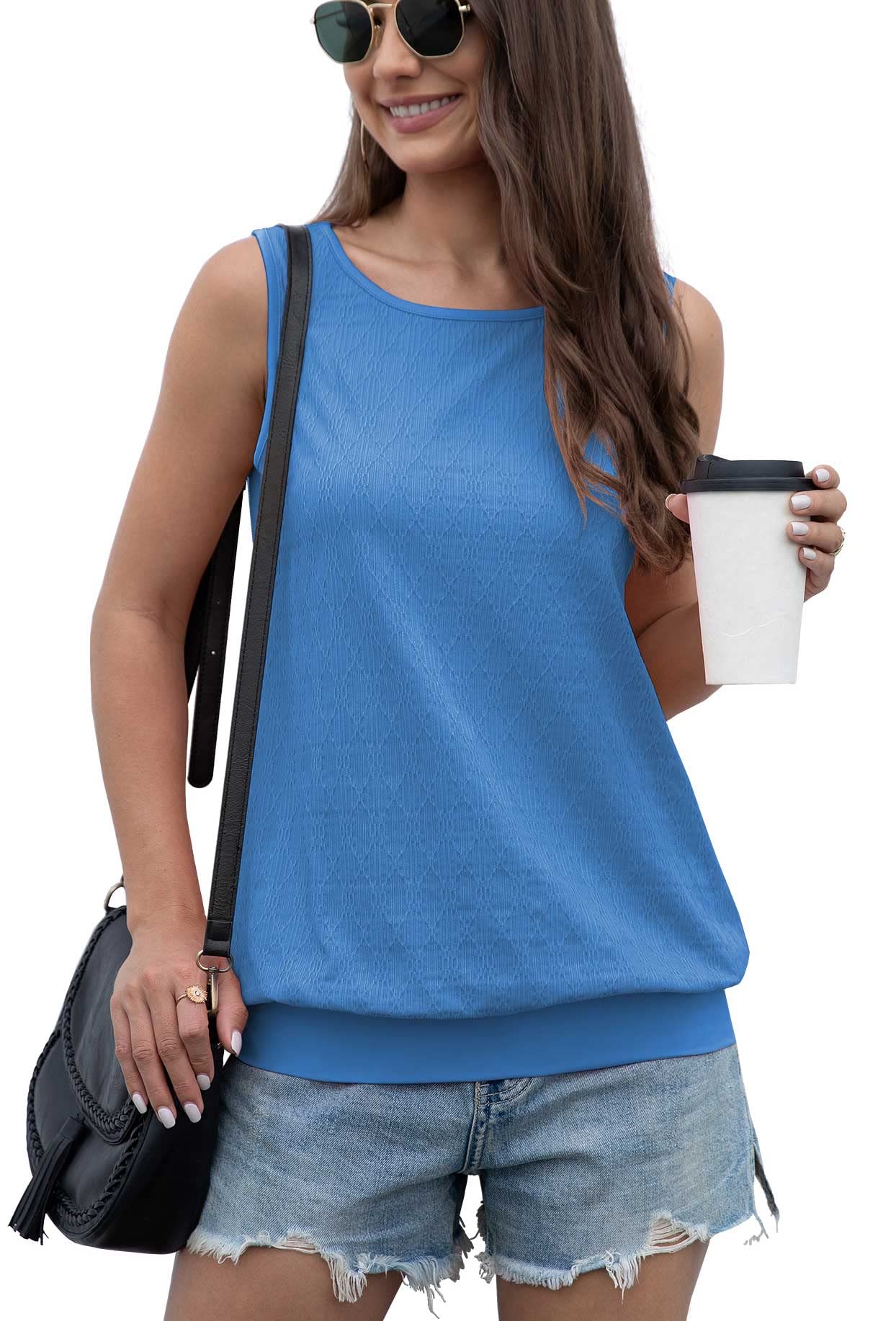 Jouica Women's Sleeveless Wrap V-Neck Ribbed Tank Top - Summer Layering Shirt for Casual Outfits & Beach Wear