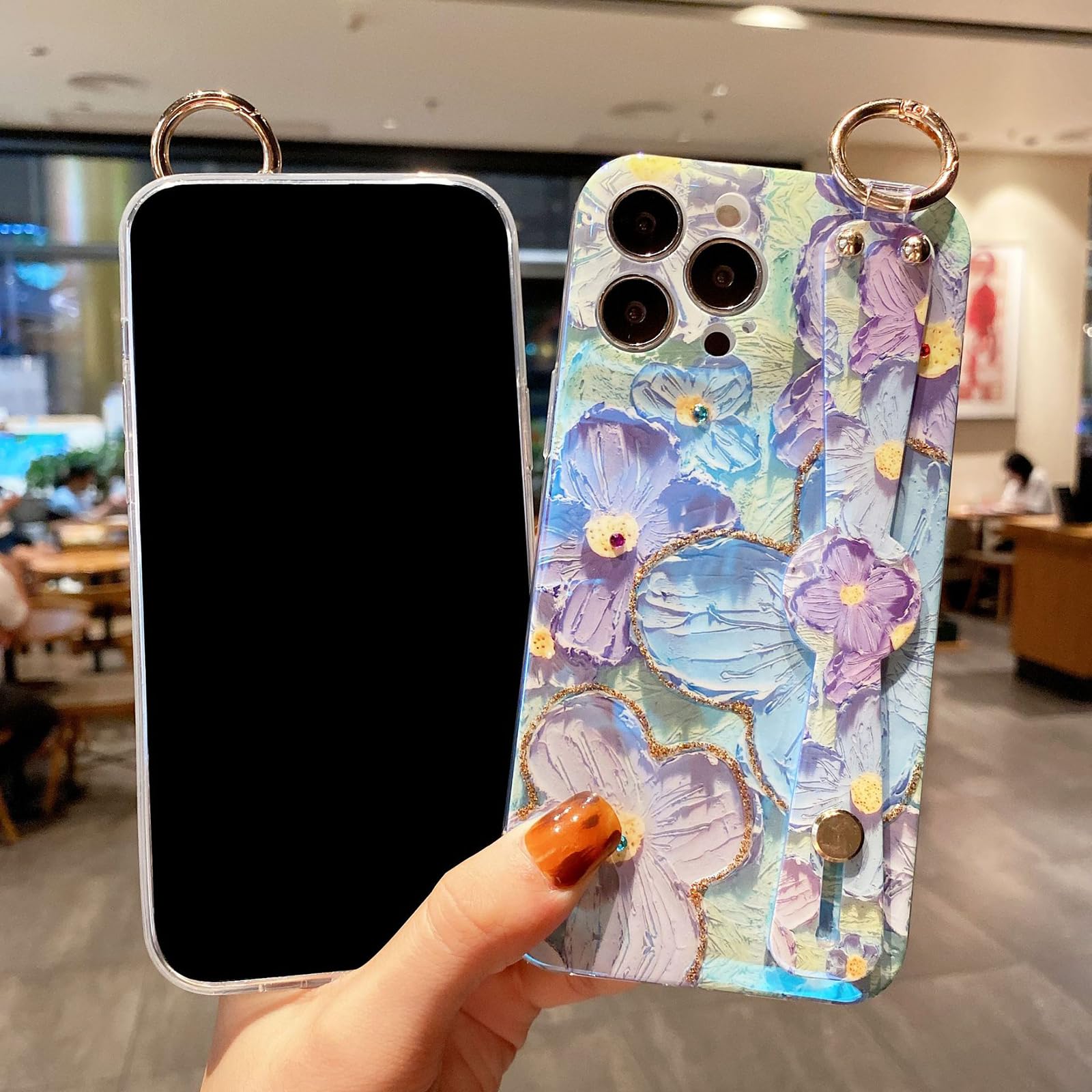 Shockproof iPhone 11 Pro Max Case with Hand Strap & Kickstand - 6.5 Inch Floral Daisy Design Protective Cover with Adjustable Wrist Loop | Perfect for Gym, Outdoor Activities & Daily Use