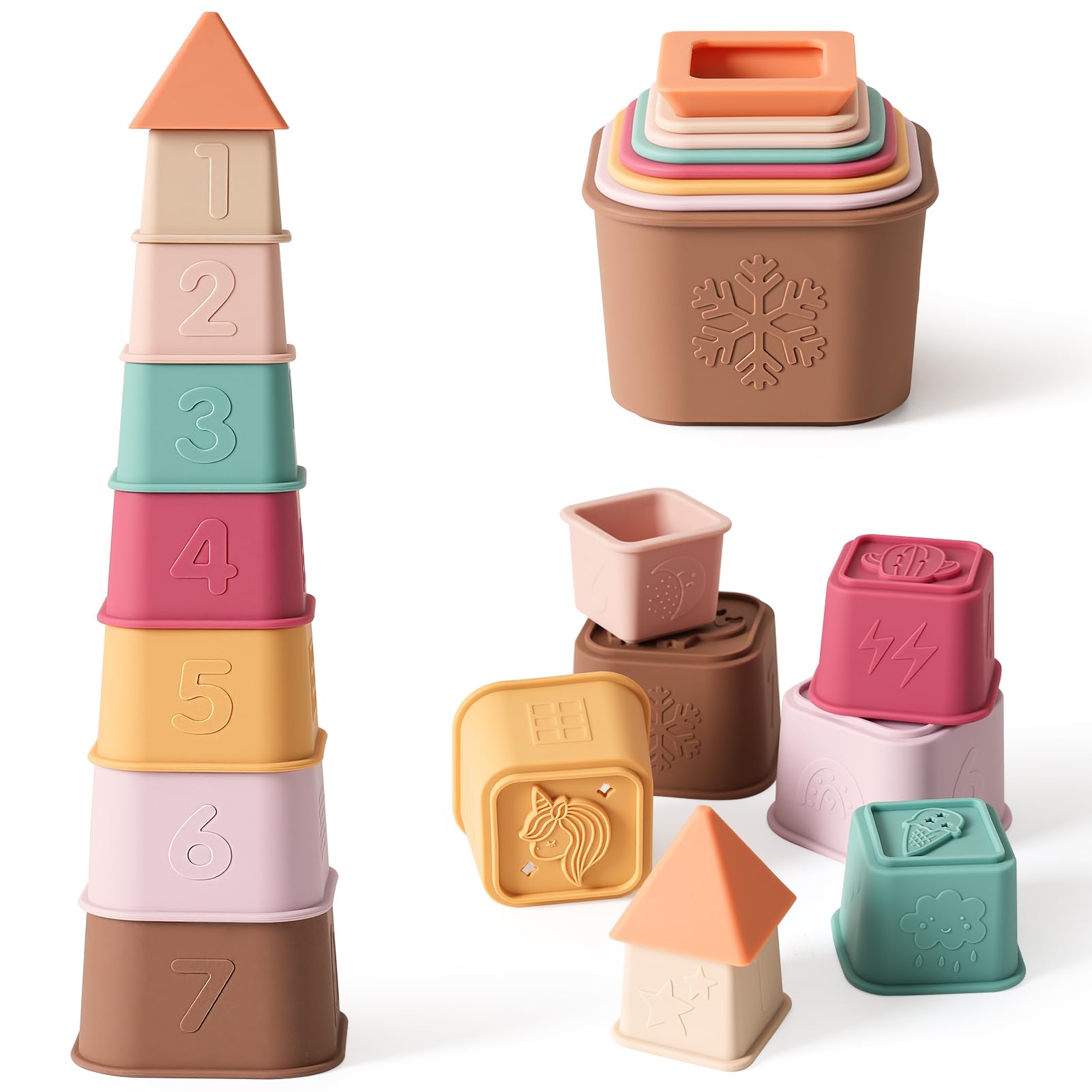 **Baby Stacking Cups Toy - 8 Pcs Silicone Stacking Tower for Infants 6+ Months | Soft Teething & Educational Building Blocks | Perfect for Playtime, Learning & Sensory Development**