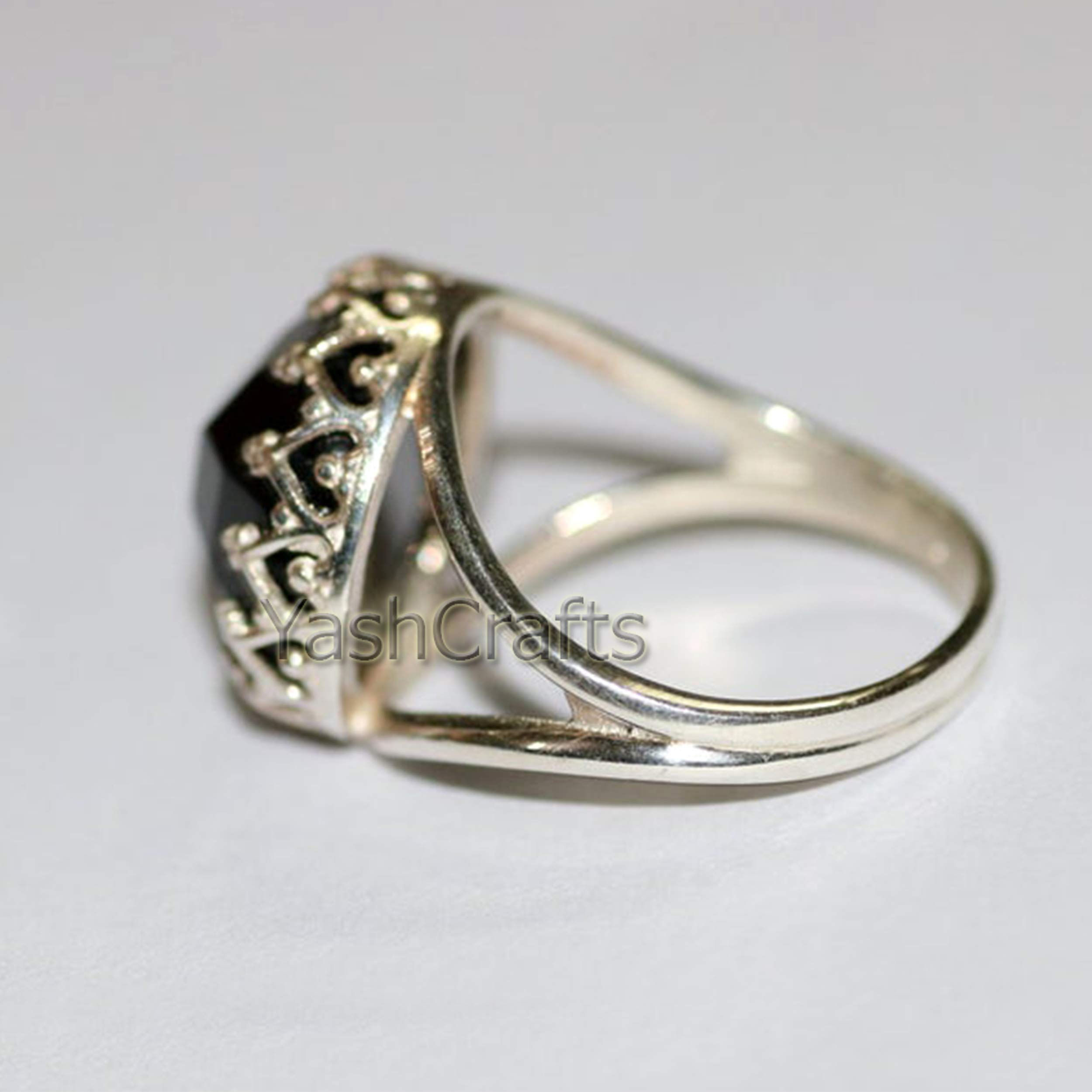 Natural Black Onyx Ring for Women - 925 Sterling Silver Statement Ring | Handmade Black Stone Wedding Band | Big Onyx Jewelry for Everyday Wear & Special Occasions