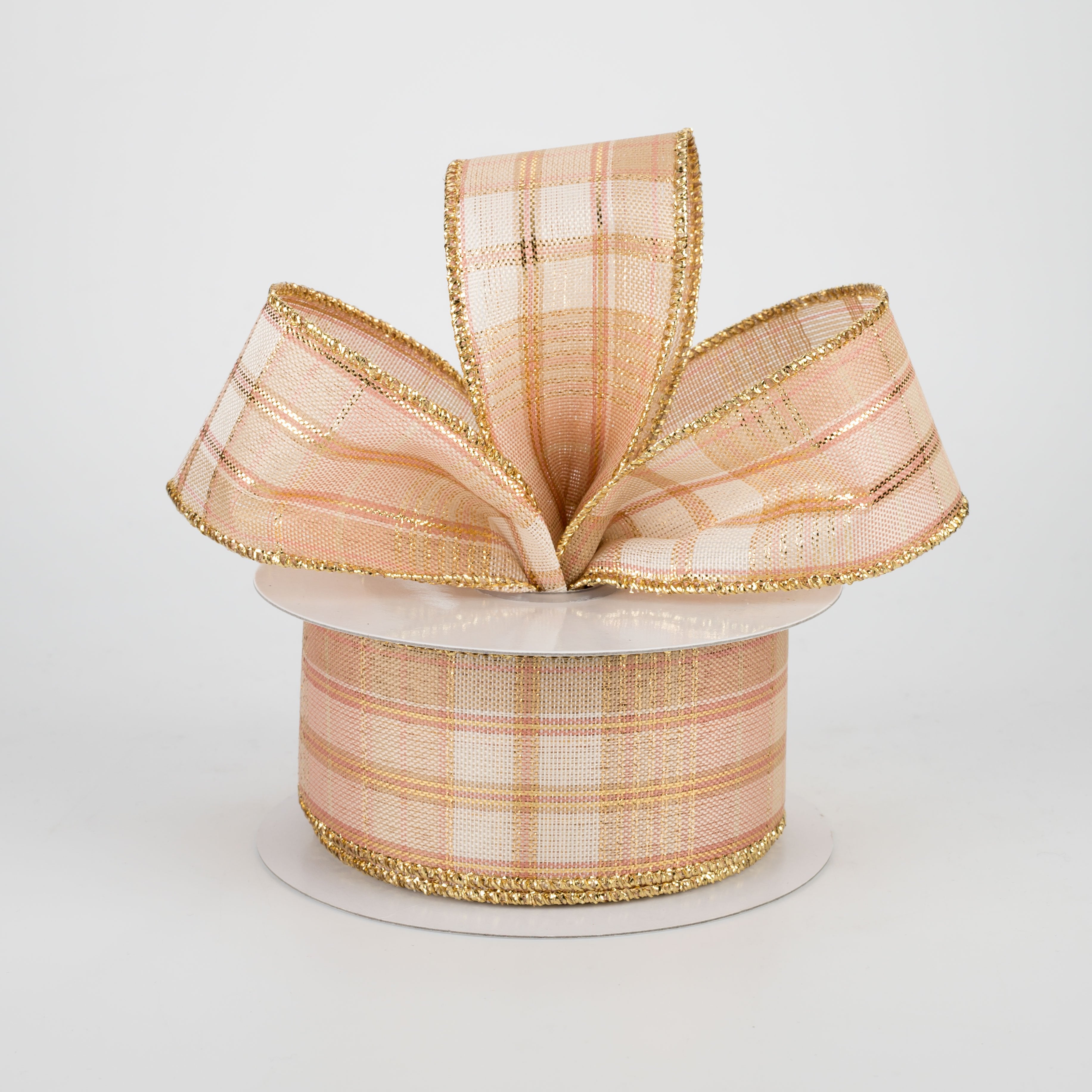 1.5 Inch Metallic Plaid Ribbon - Rose Gold & Ivory (10 Yards) for Gift Wrapping, Christmas Decorations, Wedding Bouquets & DIY Crafts