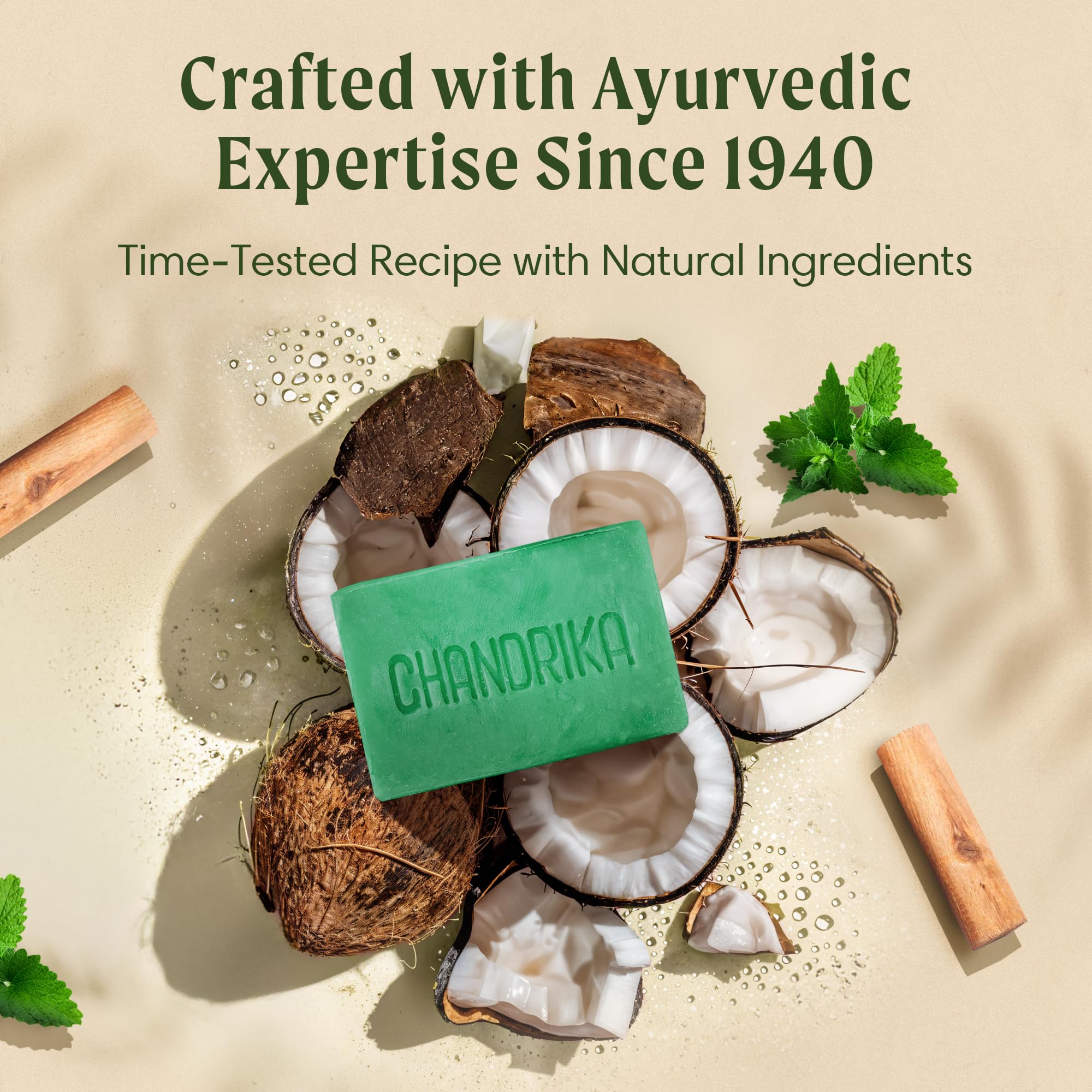 Chandrika Ayurvedic Herbal Soap with Vegetable Oils - 2.64 Oz (Pack of 10 Bars) | Natural Skin Care for Dry & Sensitive Skin | Perfect for Daily Cleansing & Aromatherapy