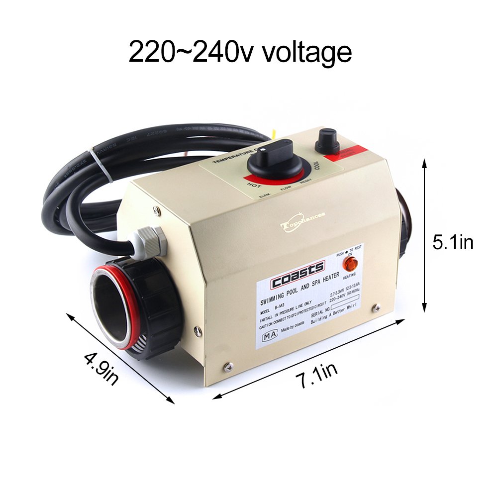 TOPCHANCES 3KW Electric Pool Heater for Swimming Pools, Spas & Hot Tubs - 220V Thermostat Control | Fast Water Heating for Year-Round Comfort