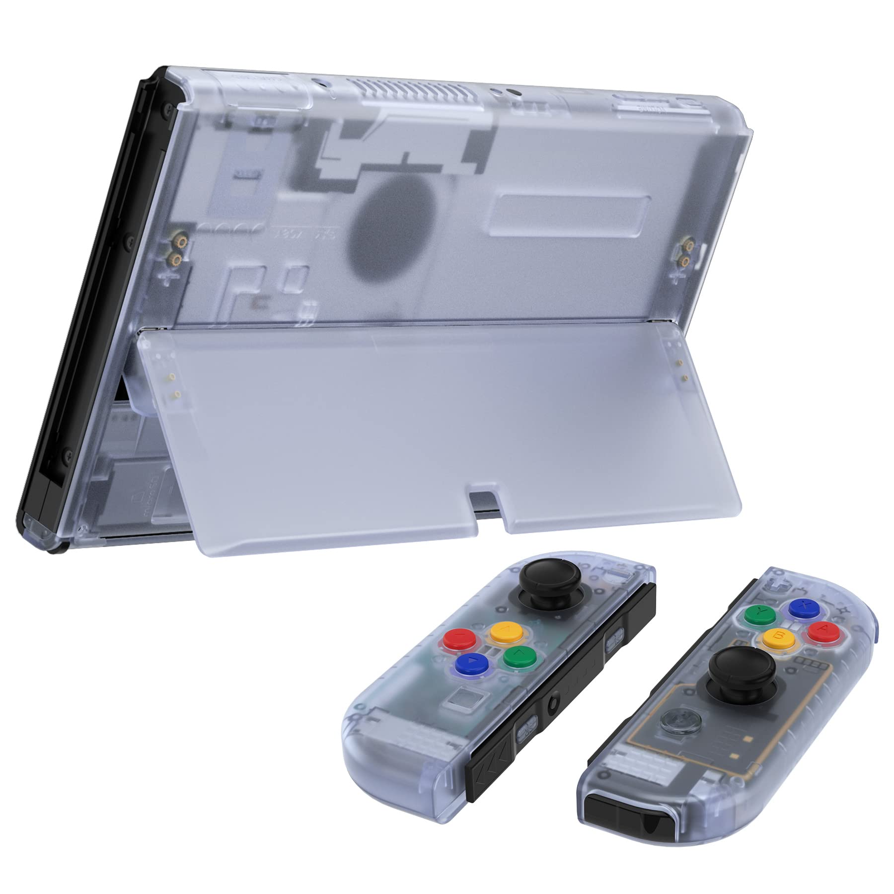 eXtremeRate DIY Full Set Shell Replacement for Nintendo Switch OLED - Custom Back Plate, Kickstand & Controller Housing with Full Button Set (Clear Glacier Blue) - Perfect for Gaming, Modding & Personalization