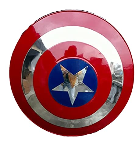 Captain America Shield 24 Inch - Authentic Metal Replica with Leather Grip | Rust-Free Collectible, Wall Decor & Gift for Marvel Fans | Perfect for Cosplay, Home Display & Superhero Parties