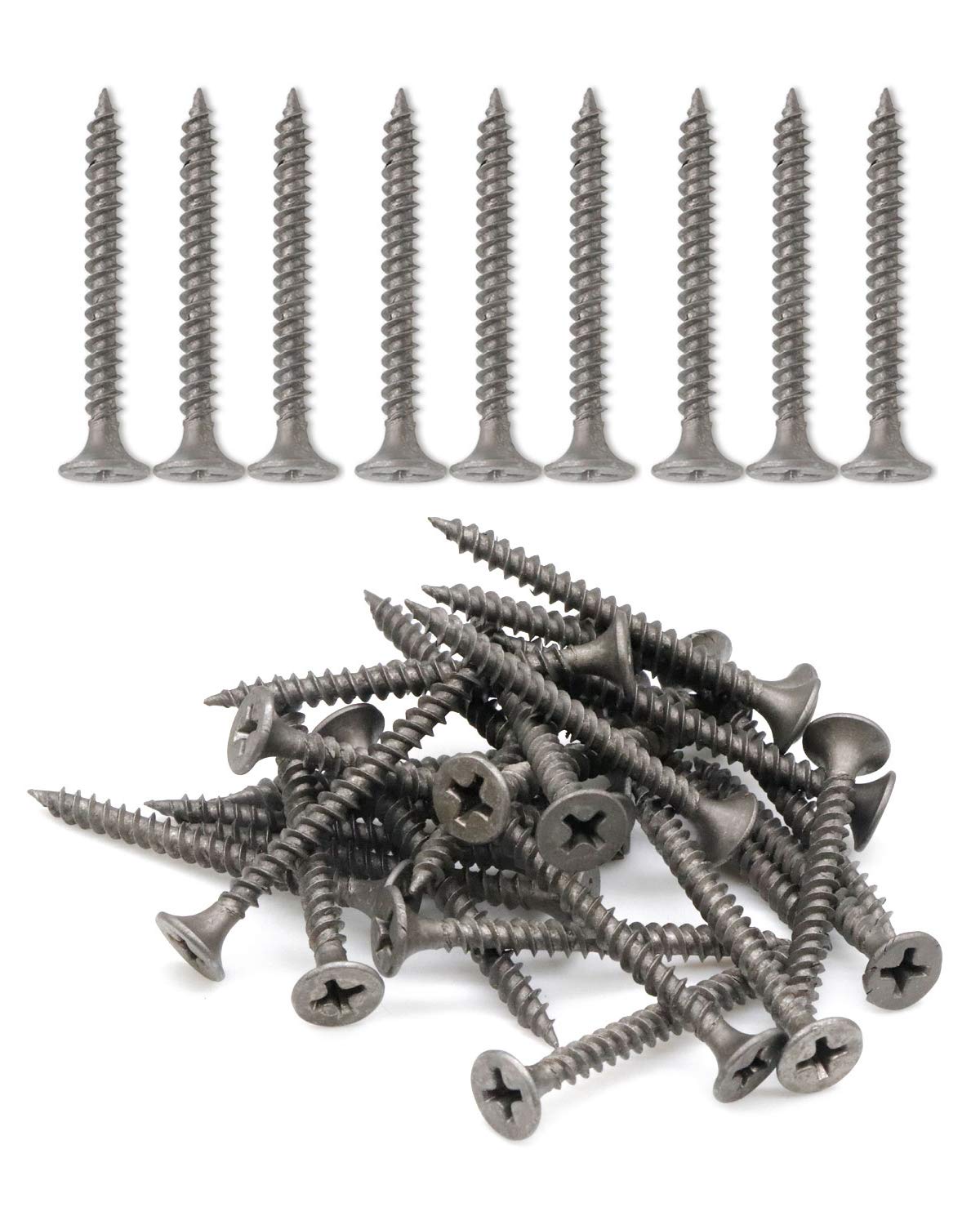 100PCS #6 x 1-1/2 Inch Flat Head Phillips Drywall Screws - Fine Thread, Gray Phosphate Coating - Self-Tapping for Metal, Sheetrock & Wood - Indoor & Outdoor Use - Perfect for Hanging Drywall, Installing Cabinets & DIY Home Projects