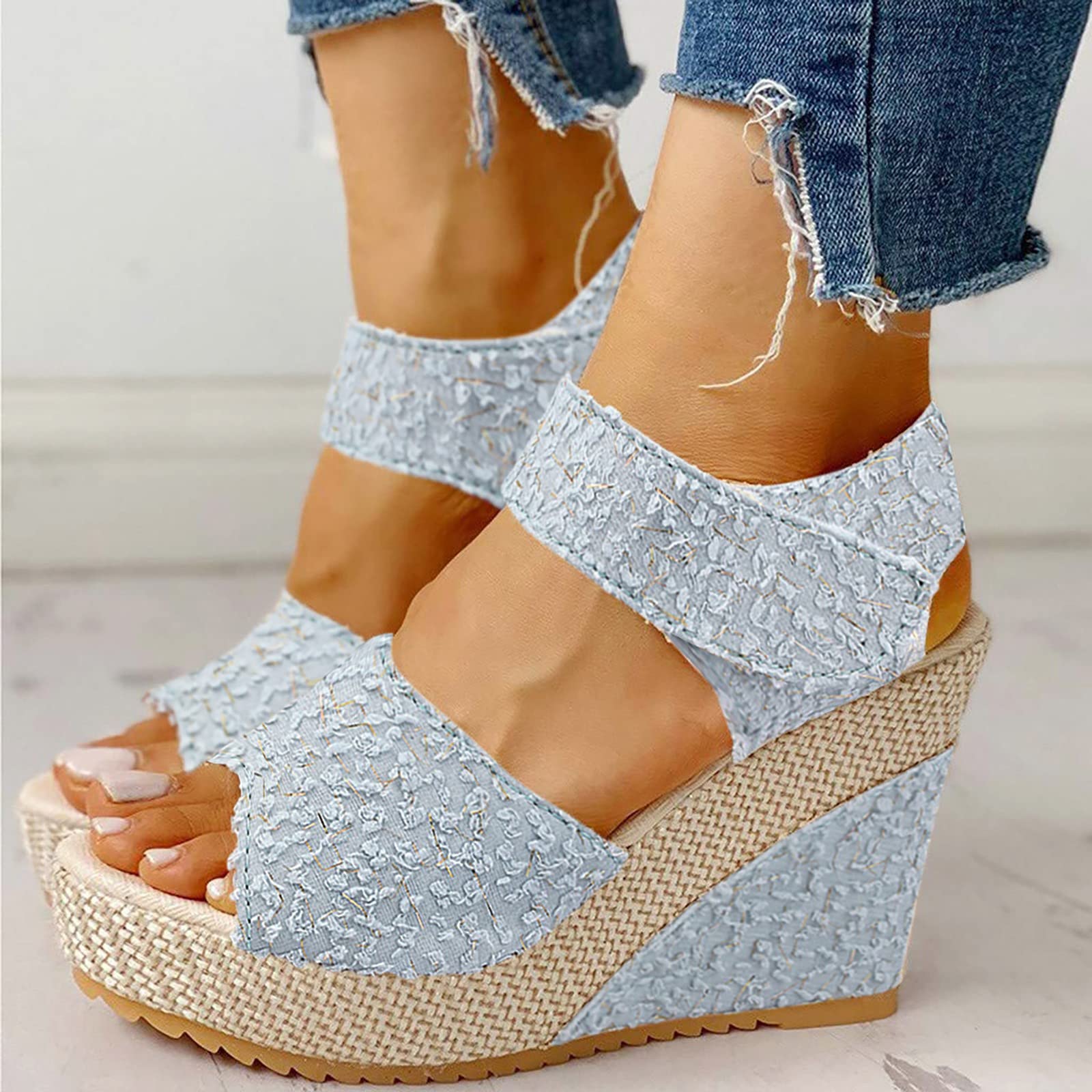 Gibobby Women's Dressy Platform Sandals - Open Toe Espadrilles with Elastic Ankle Strap & Slip-On Wedge Heel | Perfect for Summer, Beach, Weddings & Casual Outings