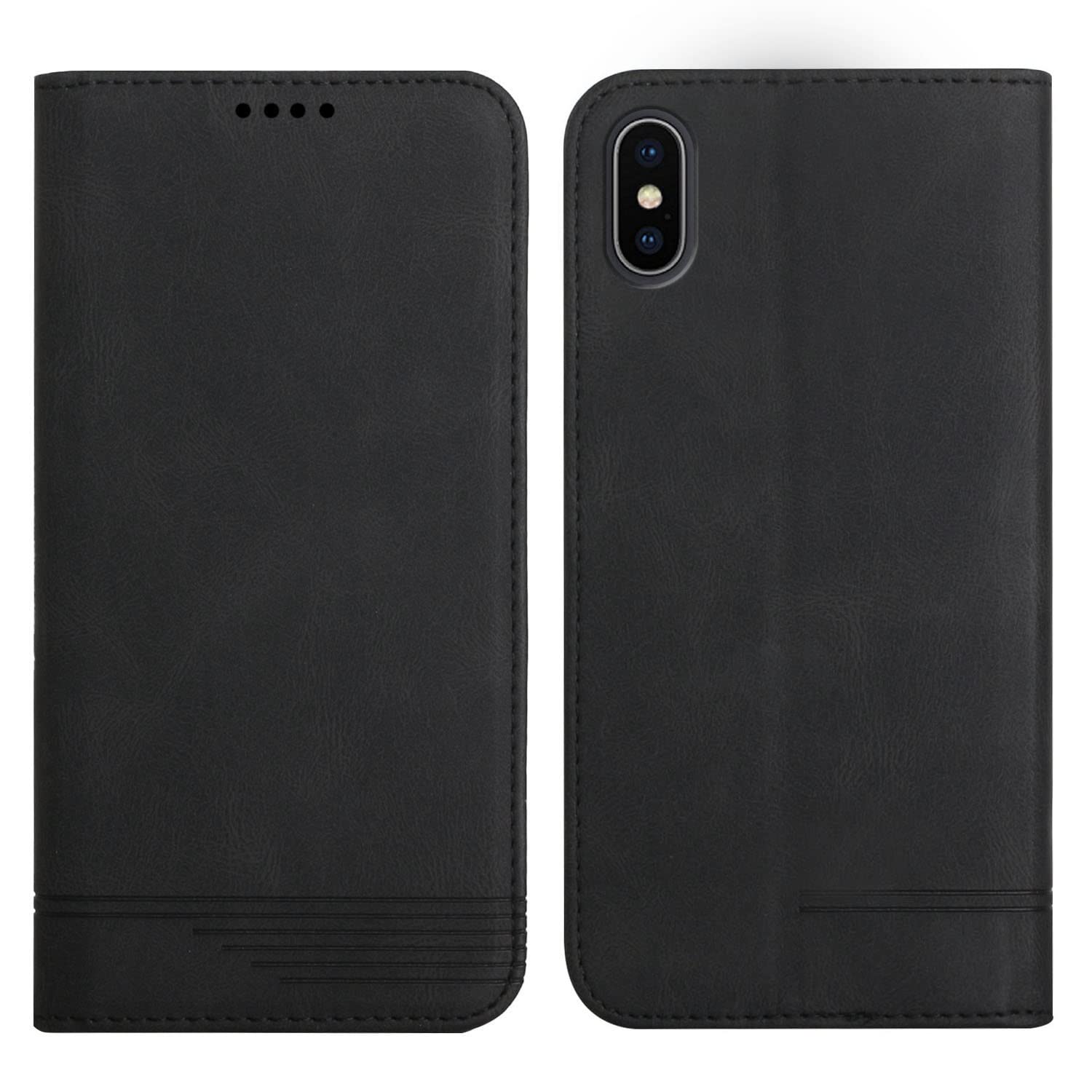 Premium PU Leather Magnetic Flip Wallet Case for iPhone X/XS - Slim Protective Cover with Card Slots & Kickstand (Black) | Perfect for Business, Travel & Everyday Use