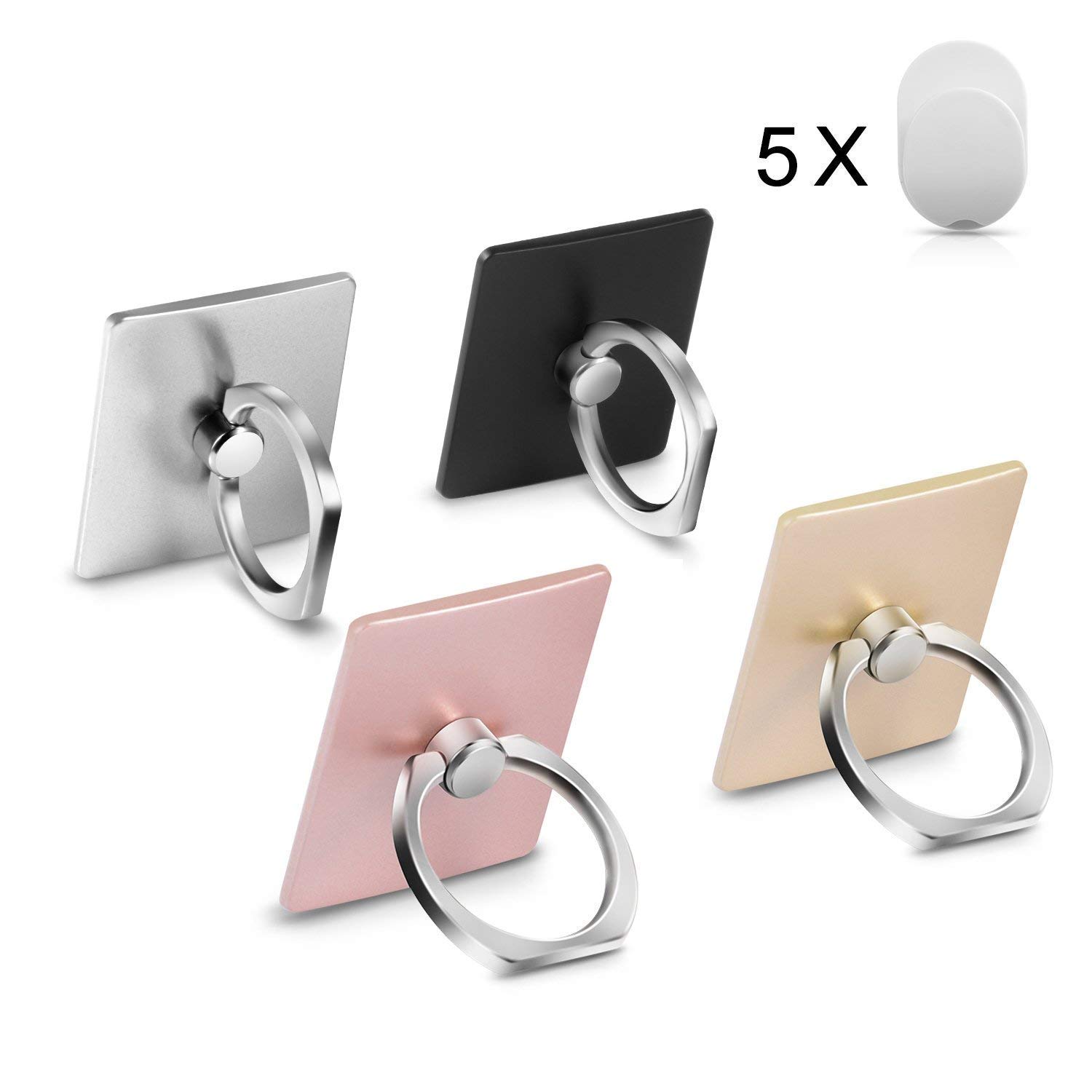 360° Rotating Phone Ring Stand - 4-Pack with Car Hooks for iPhone, Samsung | Multi-Functional Grip & Kickstand for Work, Travel