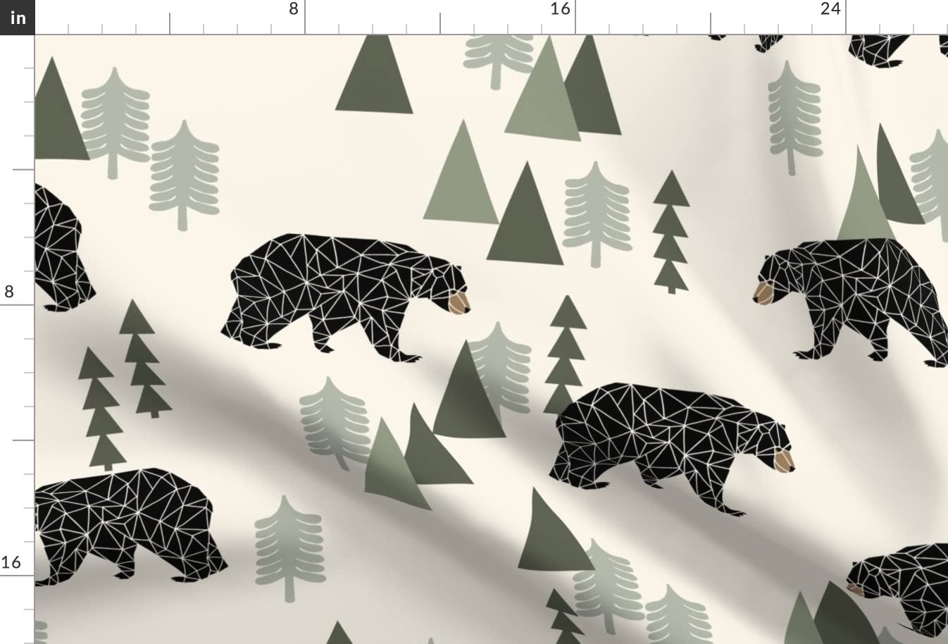 Forest Bear Cream Green Neutral Nursery Boys Mountain Woodland Printed Velvet Fabric by The Yard - Spoonflower Upholstery Fabric for Home Decor, Apparel & DIY Projects - Perfect for Nursery Curtains, Throw Pillows & Kids Clothing