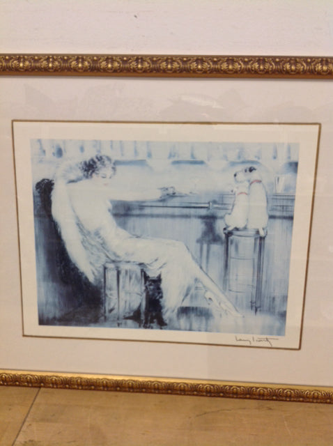 22x30 Vintage Signed Icart Art Print - Elegant Woman with Dog - Perfect for Home Decor, Living Room, Bedroom & Office Wall Art