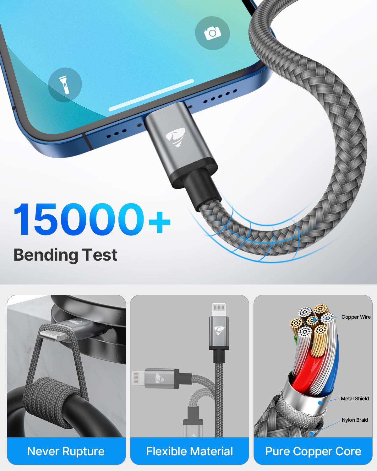 MFi Certified USB C to Lightning Cable 6.6ft - Fast Charging PD Cable for iPhone 14/13/12/11 Pro Max/X/XR/XS/8 Plus, iPad & AirPods - Durable Type C Charger for Home, Office & Travel