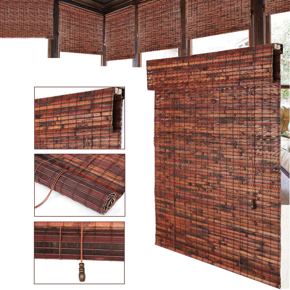 Double East Sun Protection Bamboo Window Shades - Natural Vertical Blackout Blinds with 45% Shading, Vintage Roman Style for Tea Rooms & Balconies - Customizable Bamboo Roller Blinds | Perfect for Home, Office & Outdoor Spaces