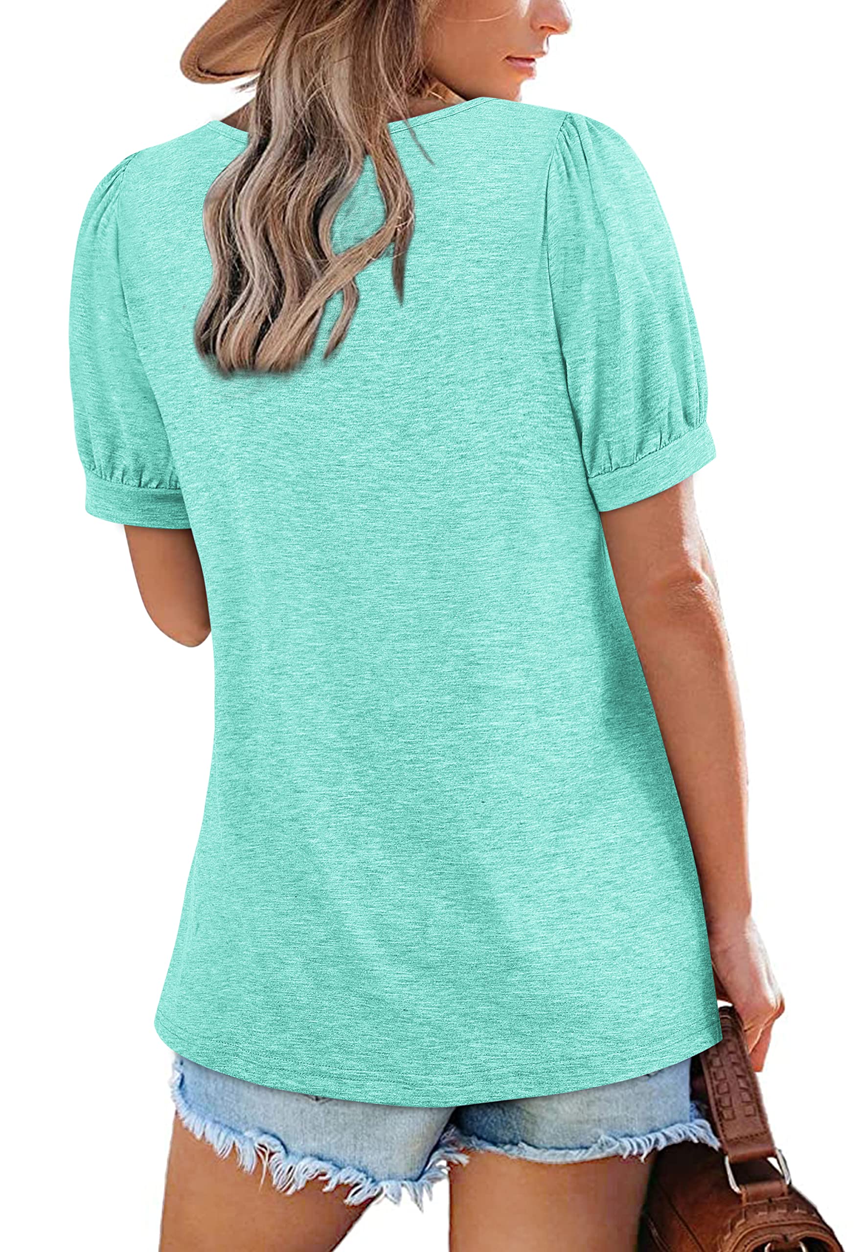 Zwurew Women's Summer Casual Puff Short Sleeve T-Shirt - Square Neck Pleated Flowy Tunic Top for Leggings (Sizes S-2XL) | Trendy Blouse for Outfits, Beach Wear & Daily Fashion