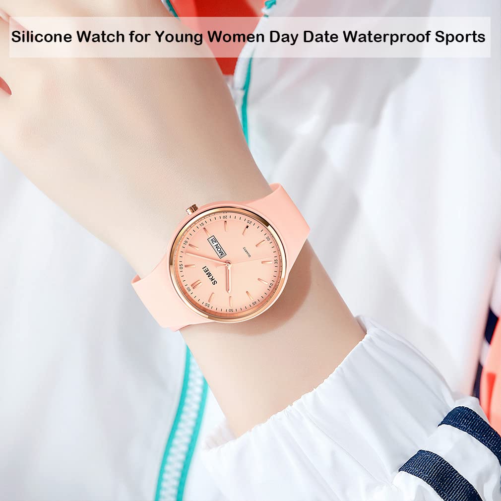 SKMEI Women's Sports Watch - Large Face, Waterproof, Silicone Band, Analog Quartz with Day & Date - Fashion Casual Wristwatch for Young Women & Girls - Perfect for Running, Gym, Workout & Everyday Wear