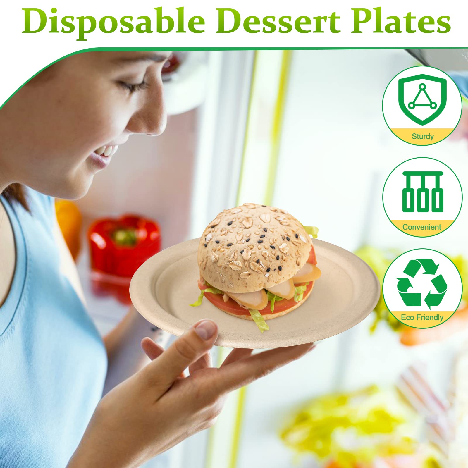 6 Inch Compostable Paper Plates (100 Pack) - Sturdy Brown Disposable Plates for Desserts, Cakes & Appetizers | Eco-Friendly Party Supplies for BBQs, Picnics & Birthday Celebrations