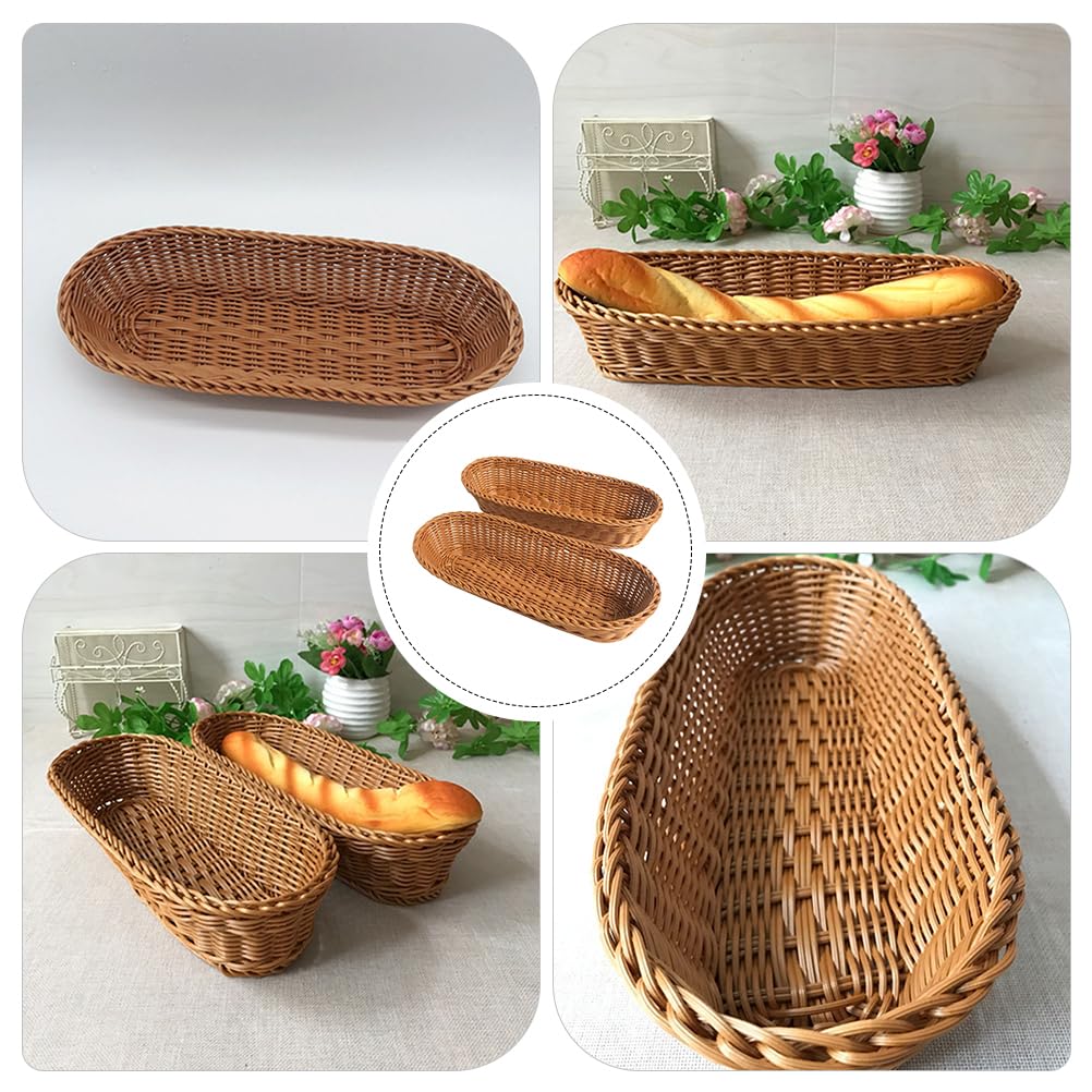 UPKOCH 2-Pack Plastic Bread Baskets - Durable Wicker-Style Serving Trays for Bread, Fruits, Vegetables - Kitchen Organizer, Picnic Basket, Table Display - Perfect for Home, Restaurants & Outdoor Dining