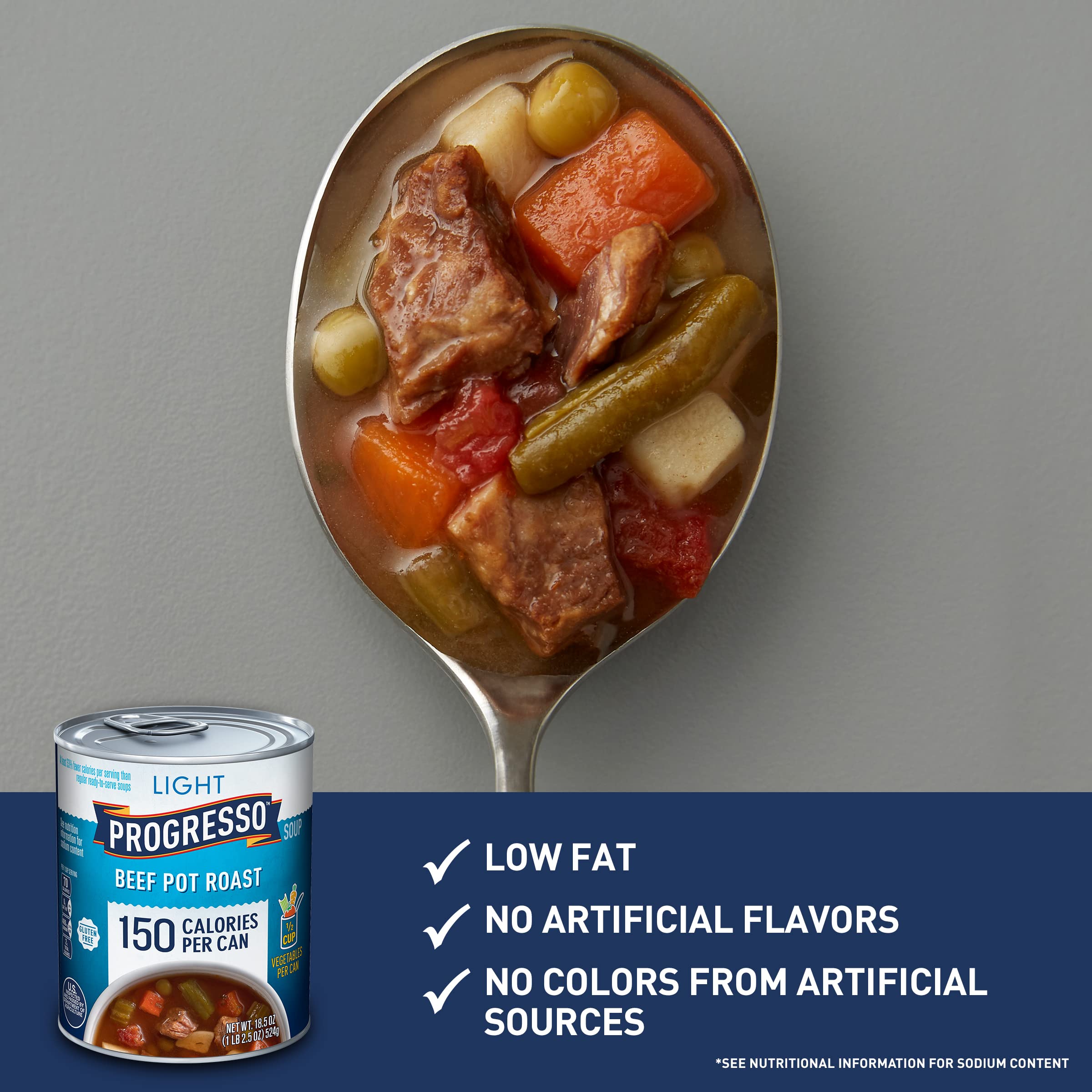 Progresso Light Beef Pot Roast Soup - Gluten Free, Low Calorie, 18.5 oz Can (Pack of 12) | Hearty Comfort Food for Quick Lunches, Easy Dinners & Emergency Pantry Meals