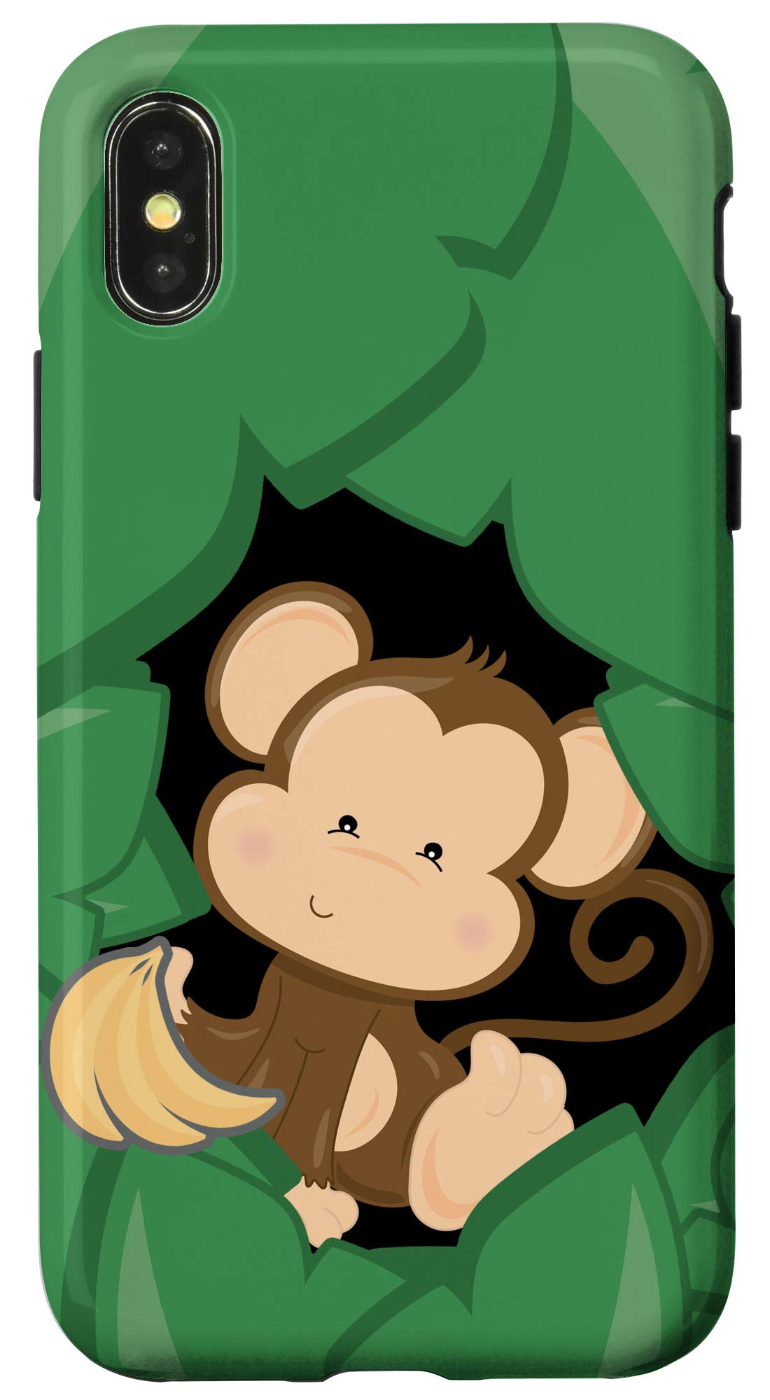 iPhone X/XS Cute Peekaboo Baby Monkey with Bananas Phone Case - Perfect for Kids, Animal Lovers & Fun Protection