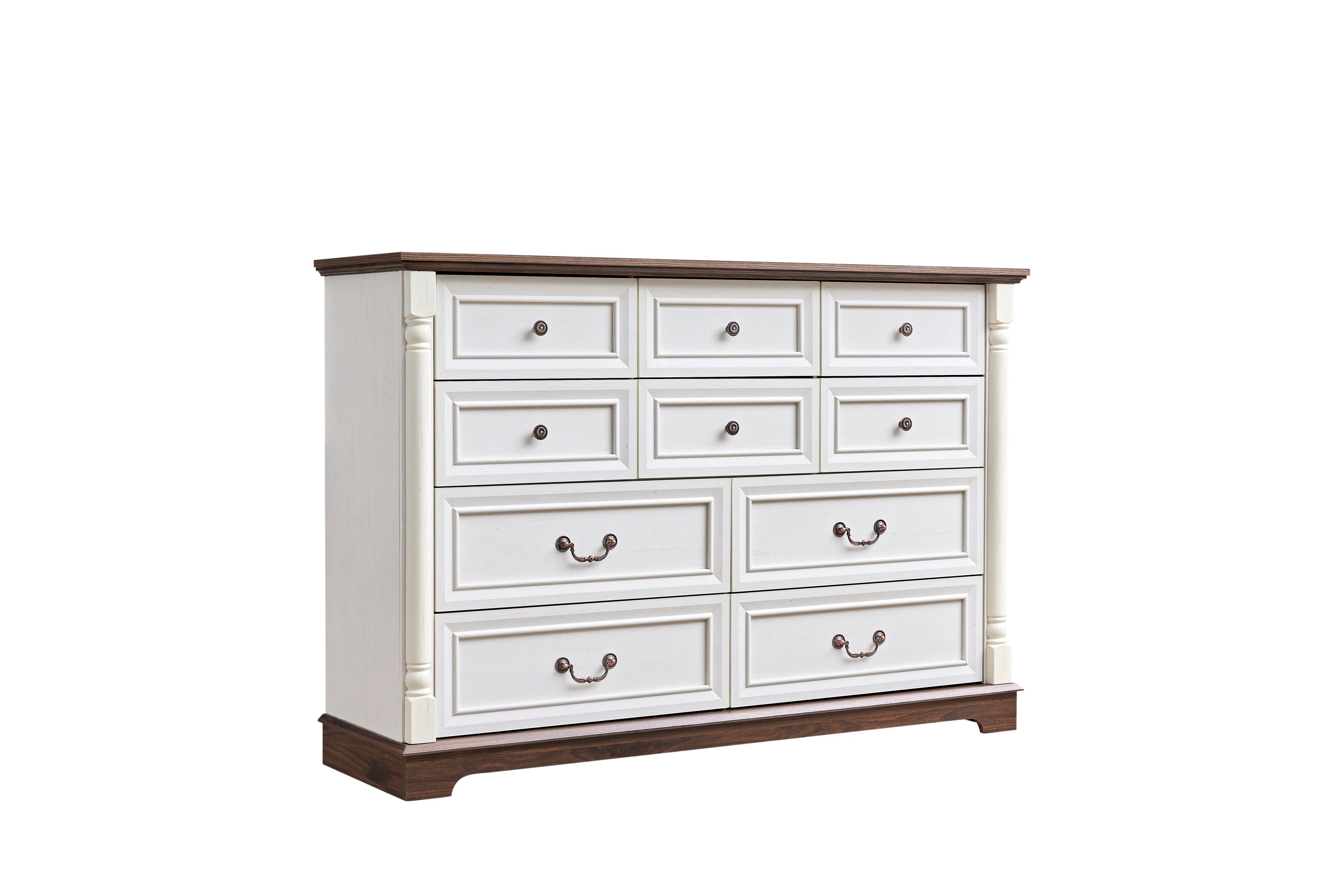 10-Drawer Wooden Dresser Chest with Rustic Base & Riser Trim - Bedroom Storage Dresser for Clothes, Linens & Accessories | Perfect for Master Bedroom, Guest Room & Living Room Organization