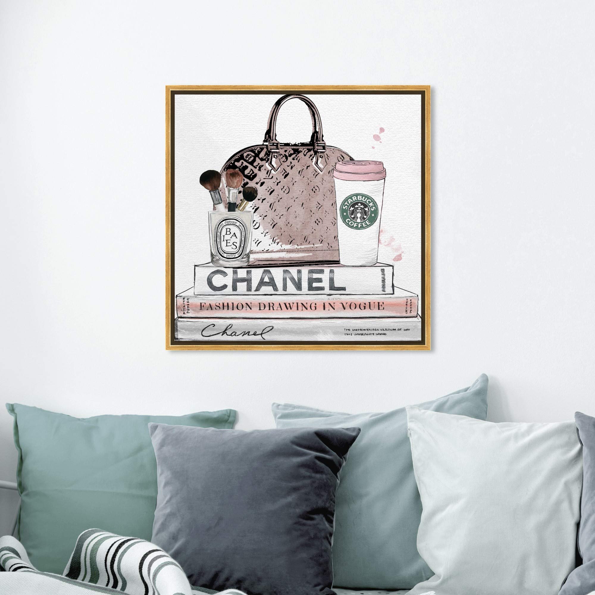 Blush and Makeup Brush Framed Wall Art Canvas Print - Fashion & Glam Decor for Bedroom, Living Room, Salon, or Beauty Studio
