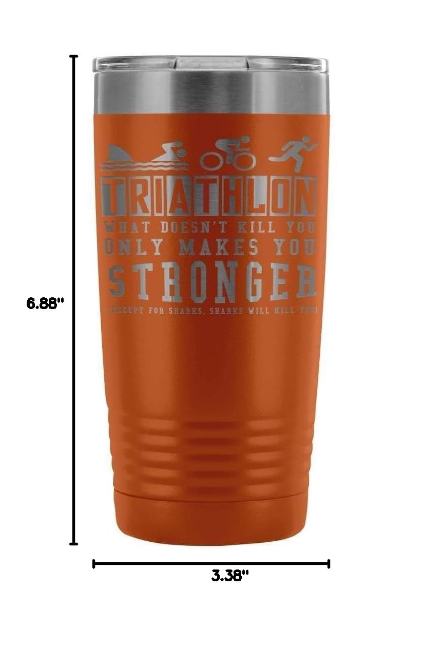 20oz Stainless Steel Triathlon Tumbler - Laser Etched 'What Doesn't Kill You Makes You Stronger' Motivational Water Bottle (Pewter) | Perfect for Athletes, Gym & Outdoor Workouts