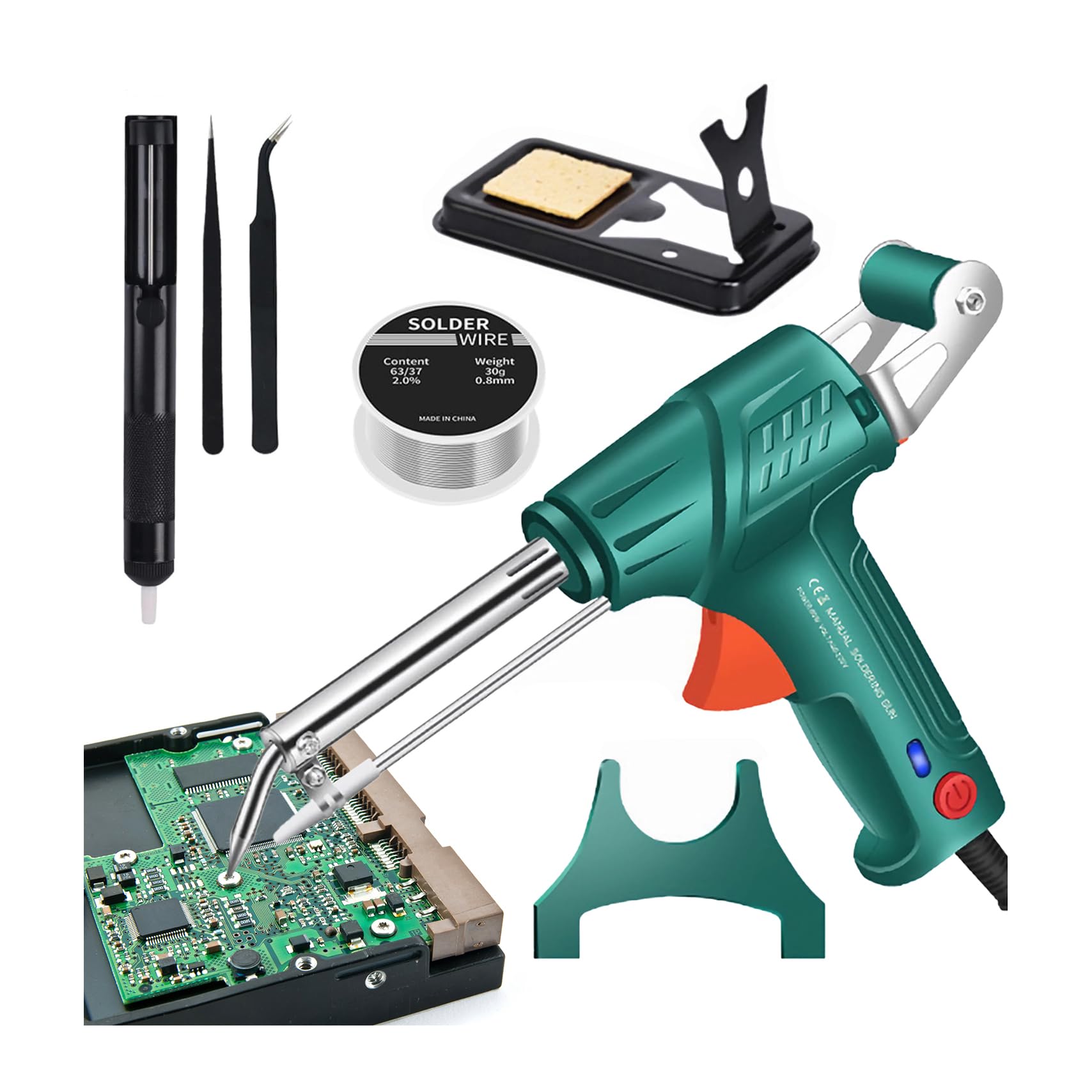2025 New 60W 110V Multi-Function Soldering Iron Gun Kit with Green Handle, Pliers, Bracket & Tin Wire - Professional Corded Soldering Tool for Circuit Boards, Electronics & Home Appliance Repair - Perfect for DIY Projects, Hobbyists & Electrical Maintenance