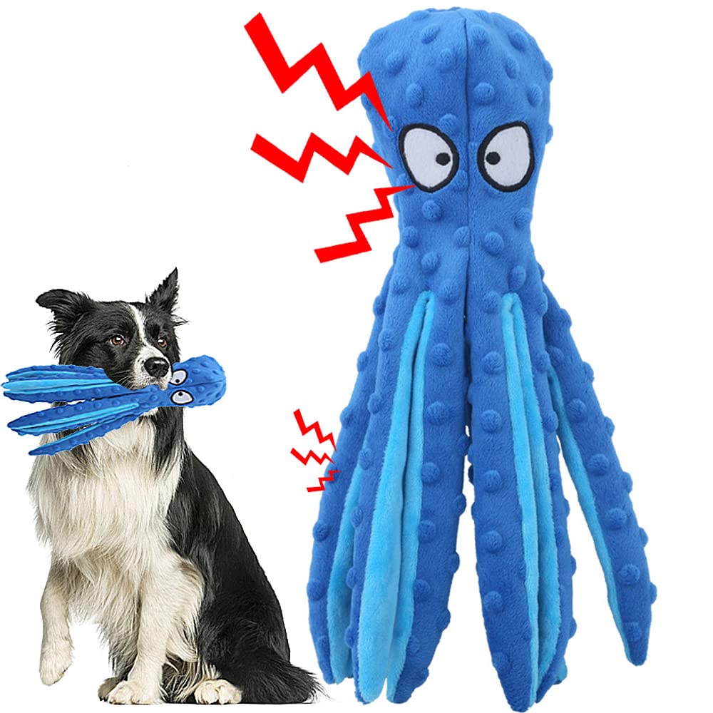 **Durable Squeaky Octopus Dog Toy - Soft Plush Chew-Proof Puppy Toy for Small & Medium Dogs - Blue Interactive Play for Boredom Relief & Training**