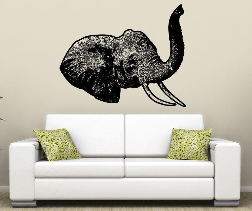 Elephant Head Vinyl Wall Decal Sticker #5479 - Removable Home Decor for Nursery, Kids Room & Living Room