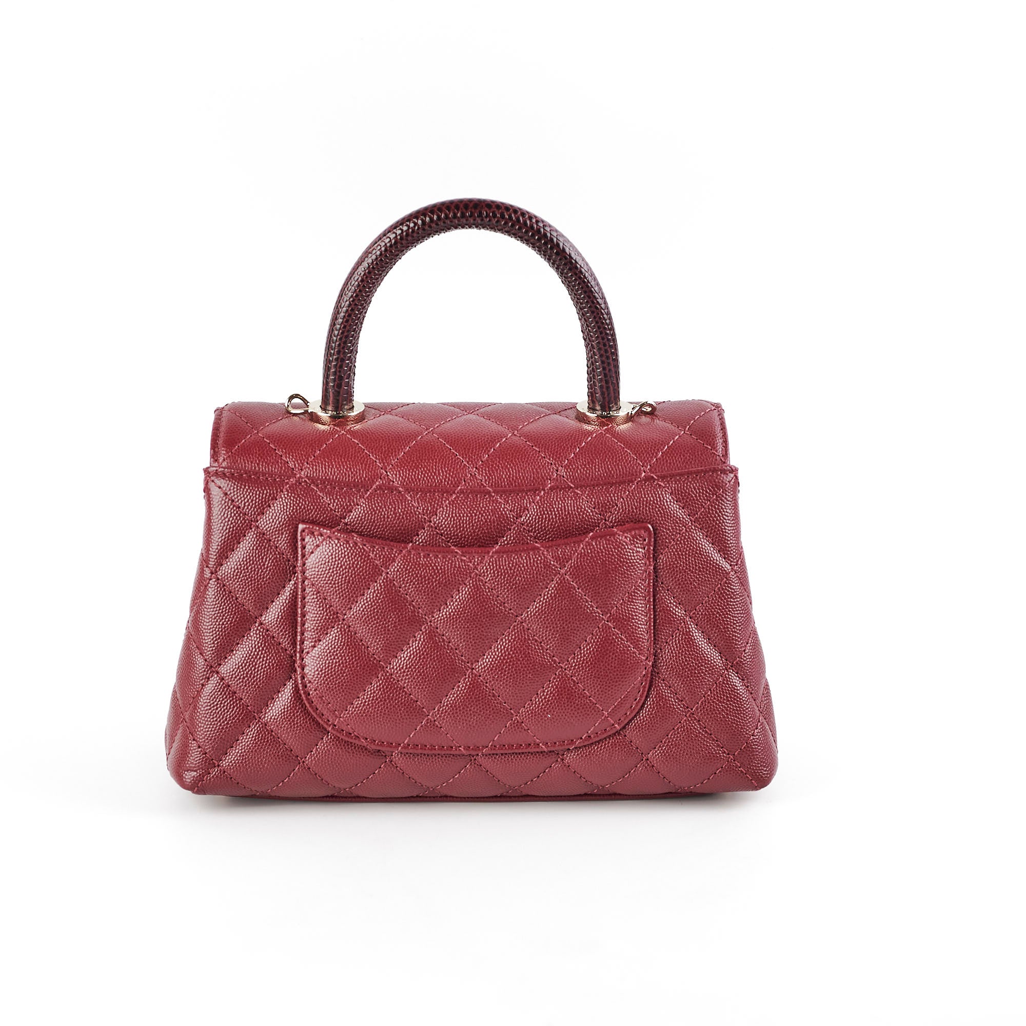 Chanel Small Coco Handle Bag in Burgundy Caviar Leather with Lizard Embossed Detailing - Perfect for Evening Events & Luxury Fashion Accessories
