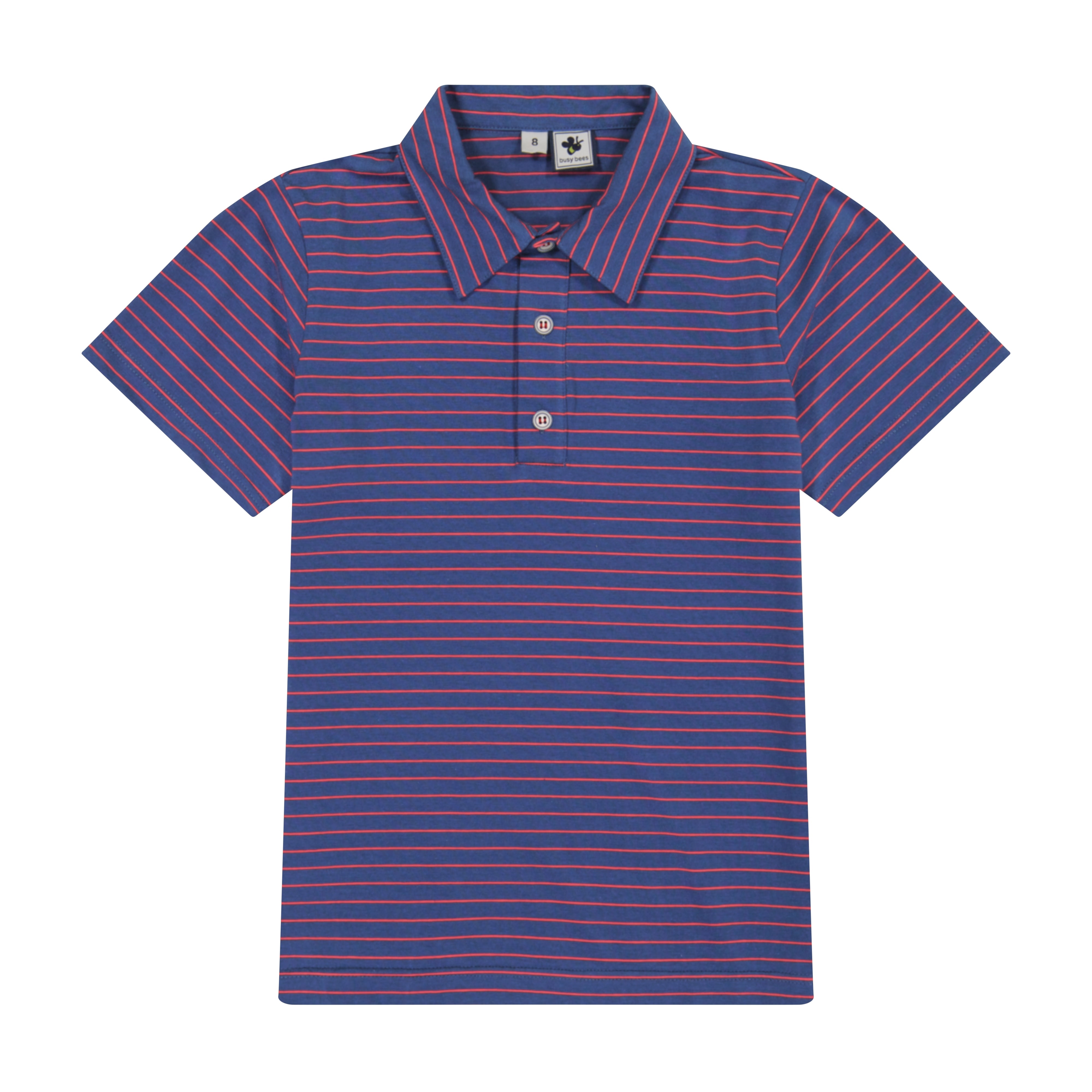 Boys' Navy Blue Short Sleeve Polo Shirt with Red Stripes - Perfect for School Uniforms, Casual Wear & Summer Outfits