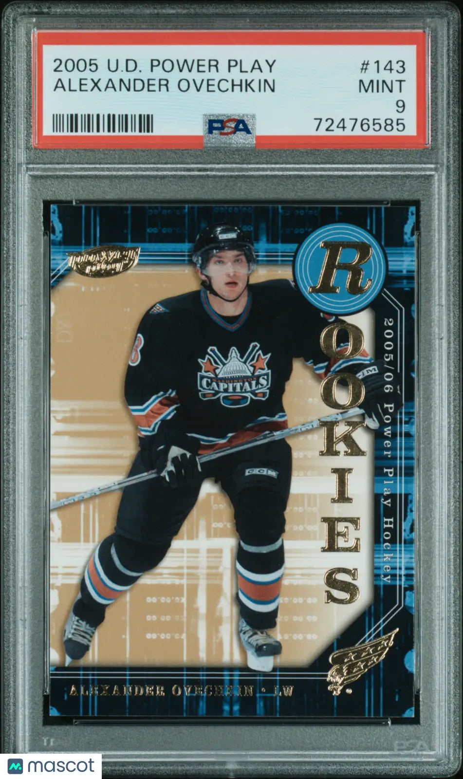 2005 Upper Deck Power Play Alexander Ovechkin RC Rookie Card #143 PSA 9 Mint - Perfect for Hockey Collectors & NHL Memorabilia Displays