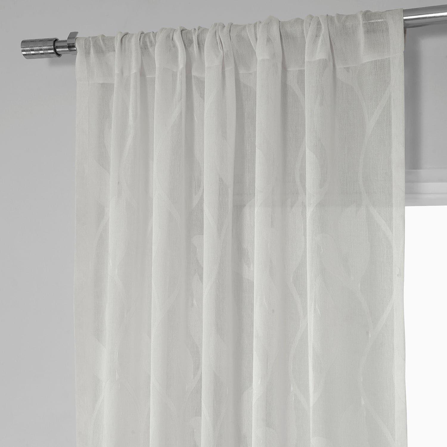 Avignon Vine Floral Patterned Faux Linen Sheer Curtains - Elegant Window Drapes for Living Room, Bedroom & Dining Room Decor