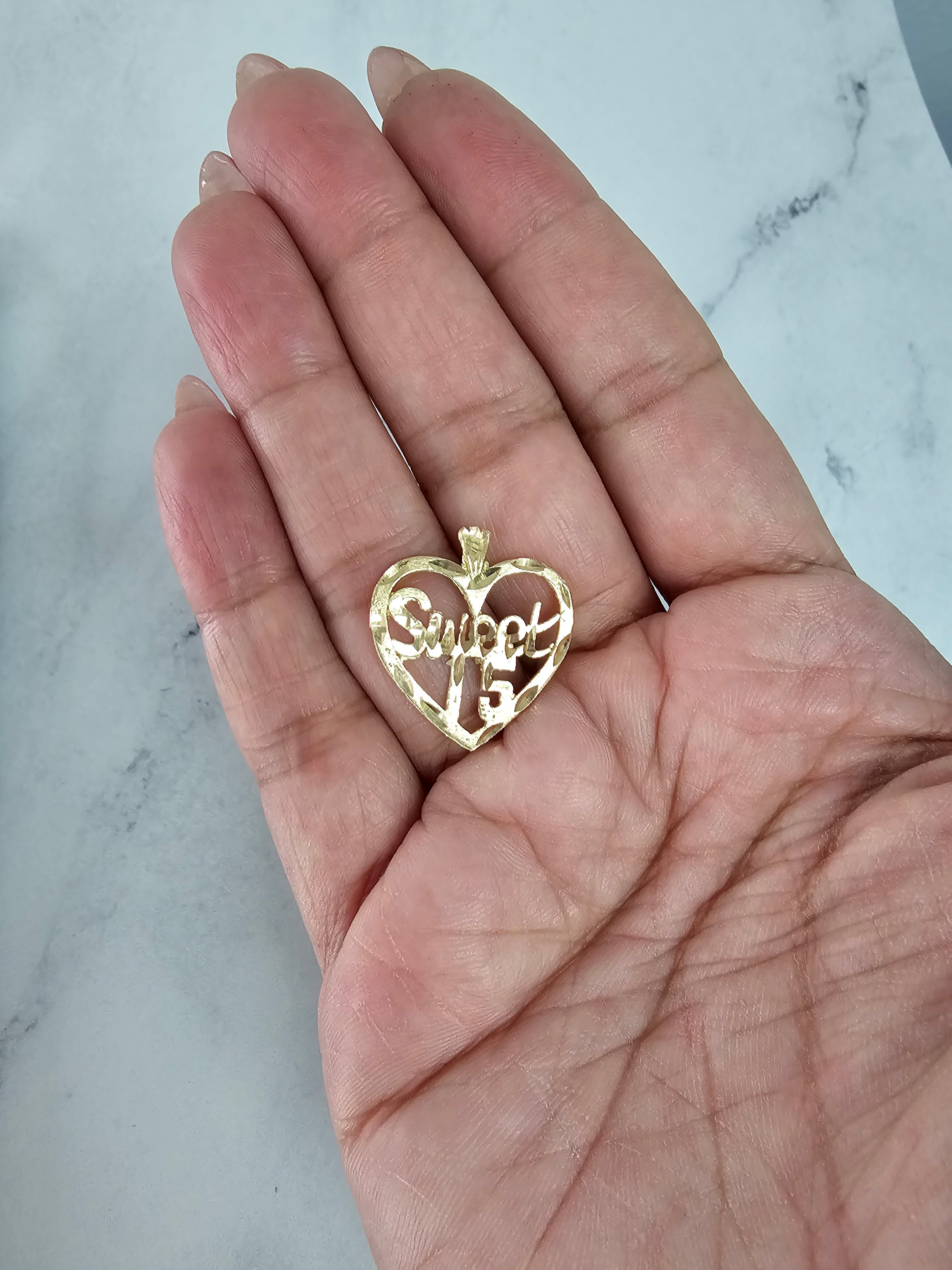 Sweet 15 Heart Shaped Charm Pendant with Diamond Cuts - Perfect for Quinceañera Gifts, Birthdays & Special Occasions
