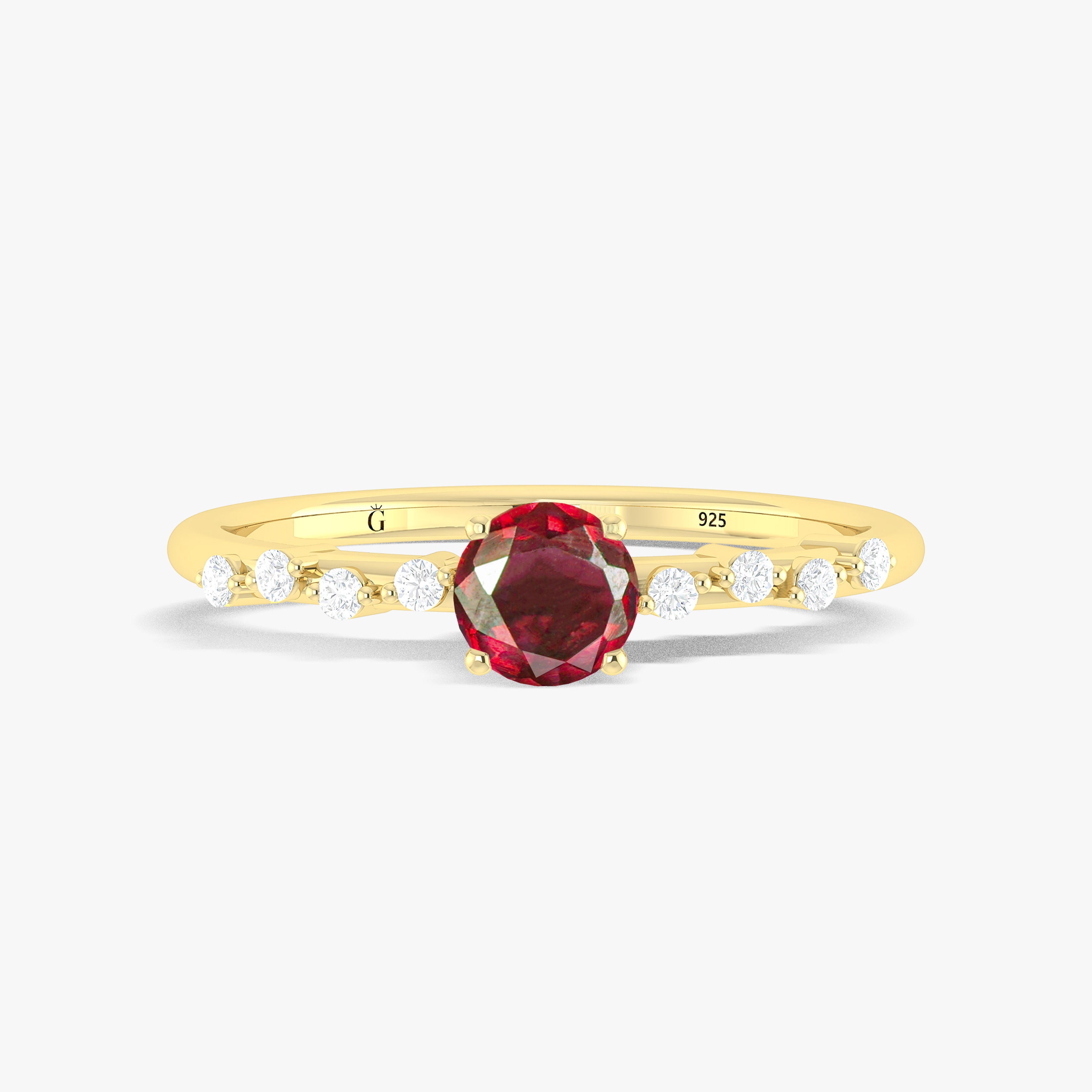 Natural Ruby Round Stone Minimalist Solitaire Ring with Accent Diamonds - Elegant Wedding, Engagement & Anniversary Jewelry Gift for Women
