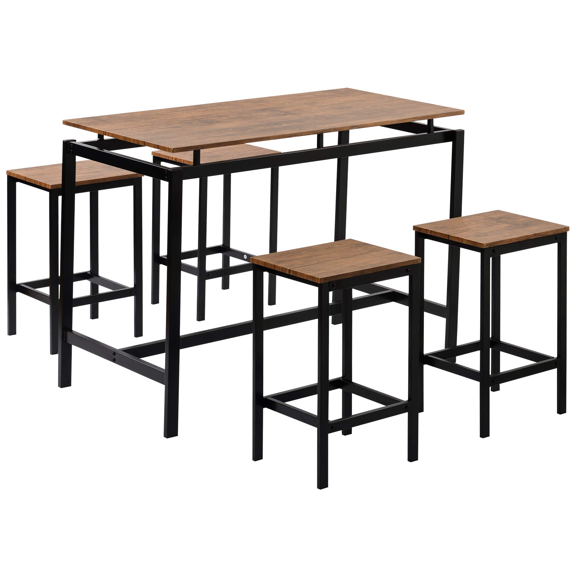 5-Piece Industrial Kitchen Dining Table Set with Chairs for 4 - Counter Height Bar Table Set in Brown for Breakfast Nook, Dining Room & Kitchen | Perfect for Small Spaces & Modern Home Decor