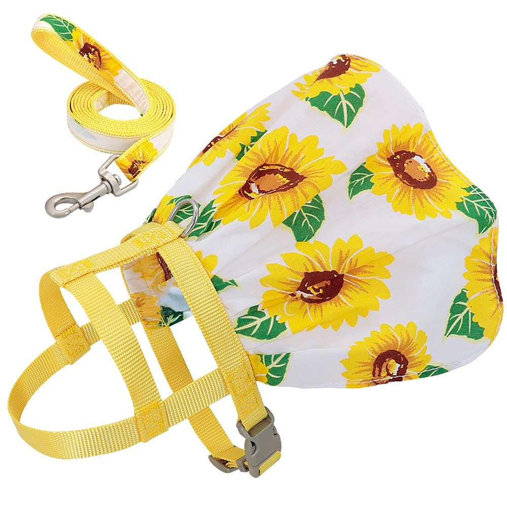 Floral Print Pet Harness & Leash Set - Adjustable Small Dog Cat Vest with Summer Dress - Perfect for Chihuahuas, Puppies & Kittens (Medium Size, Color A) | Great for Outdoor Walks, Park Visits & Pet Fashion Shows