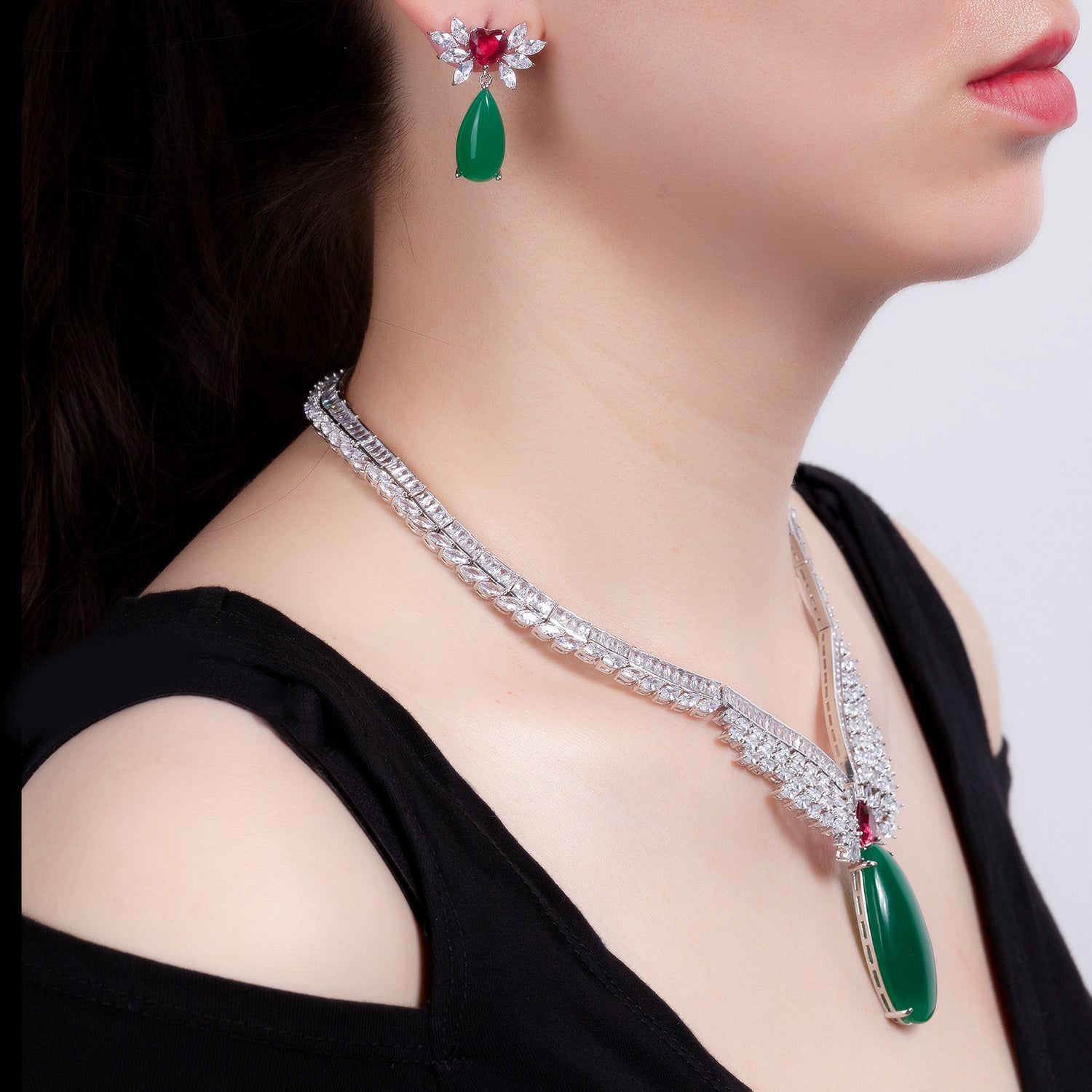 Top Quality Cubic Zirconia Bridal Wedding Necklace & Earrings Set CN10245 - Perfect for Bridal Showers, Weddings, and Anniversary Gifts